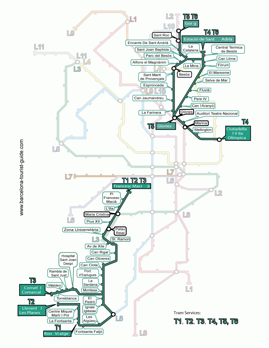 Colour Barcelona Metro Map In English Download Print PDF