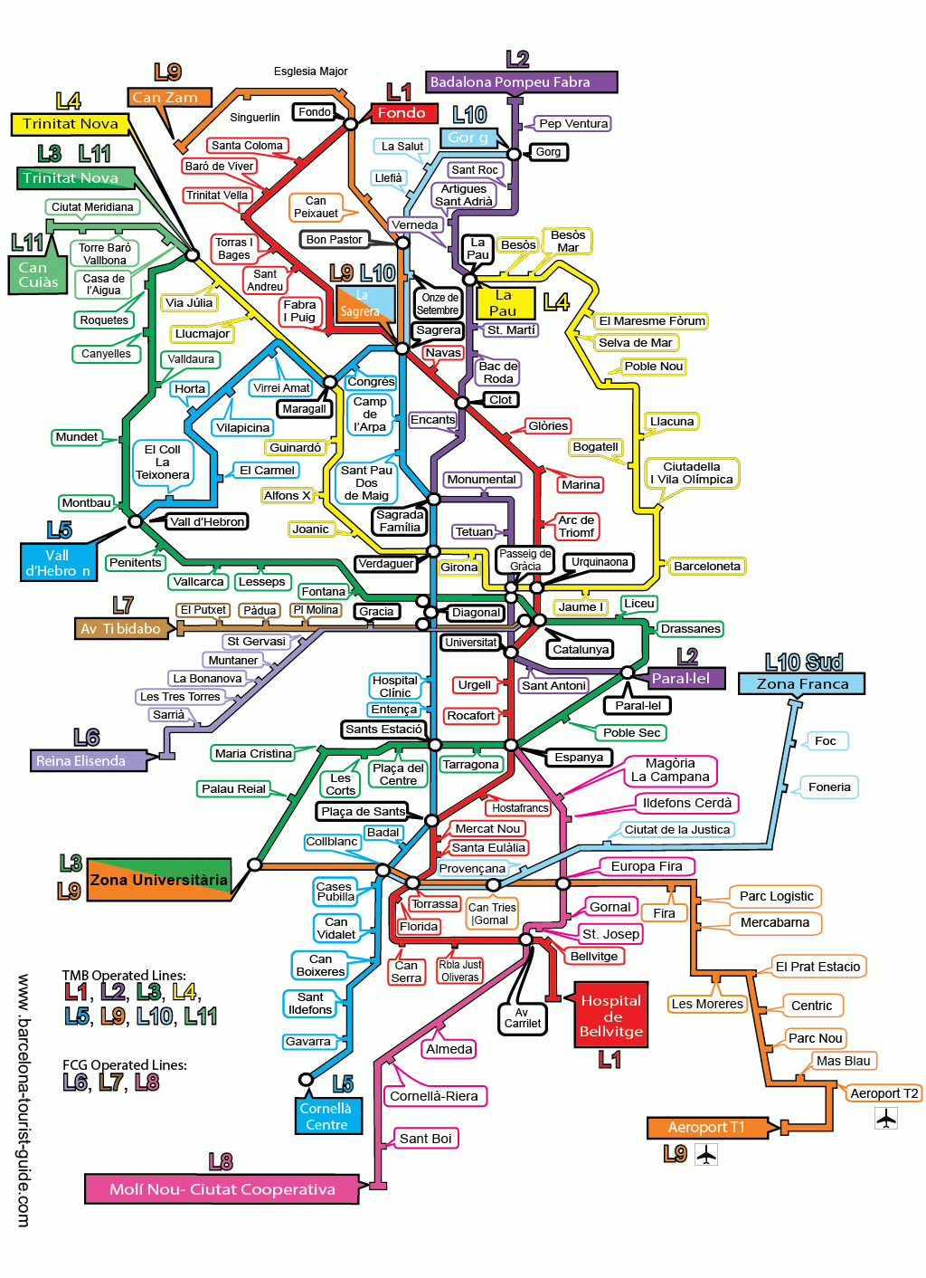 Colour Barcelona Metro Map In English Download Print PDF