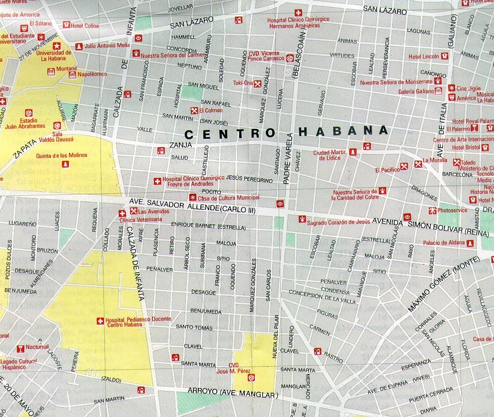 Cuba Mapa Central Havana City Map