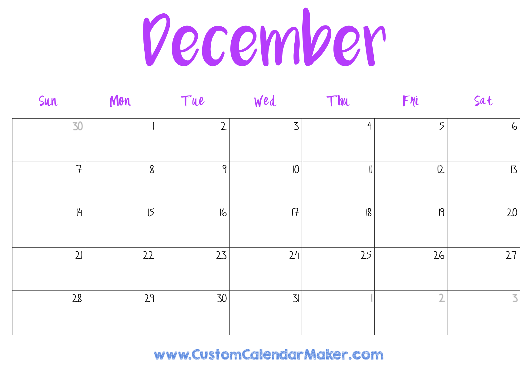 December Free Printable Calendar