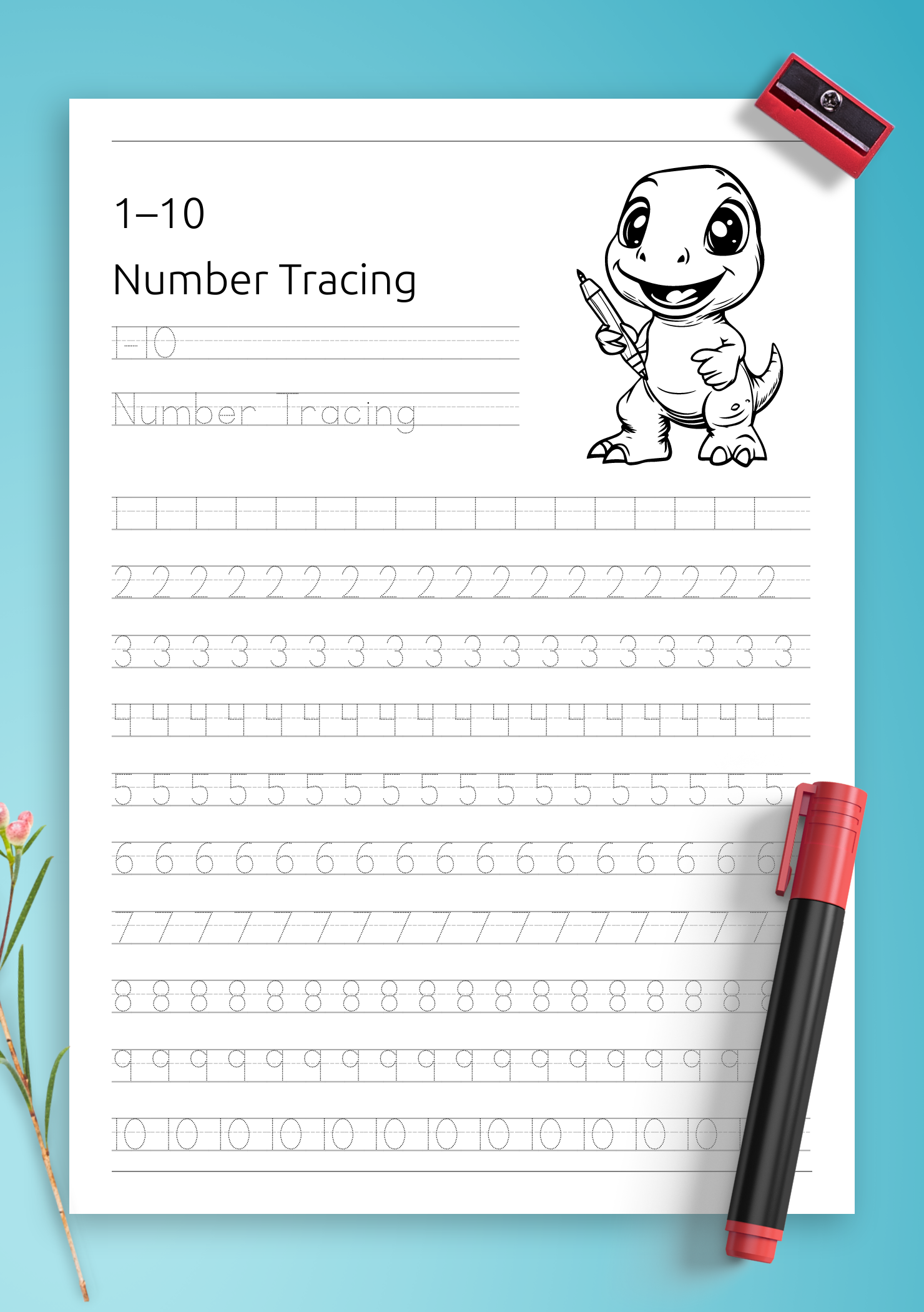 Download Number Tracing 1 10 Printable PDF