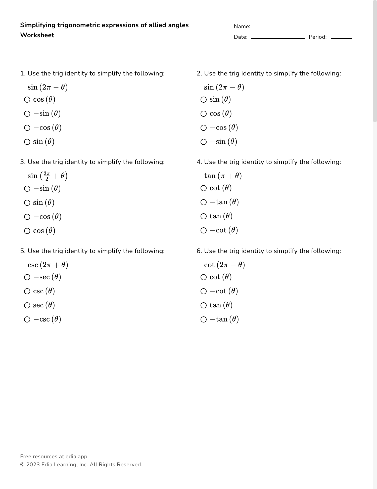 Printable Precalculus Worksheets Printable Precalculus Worksheets