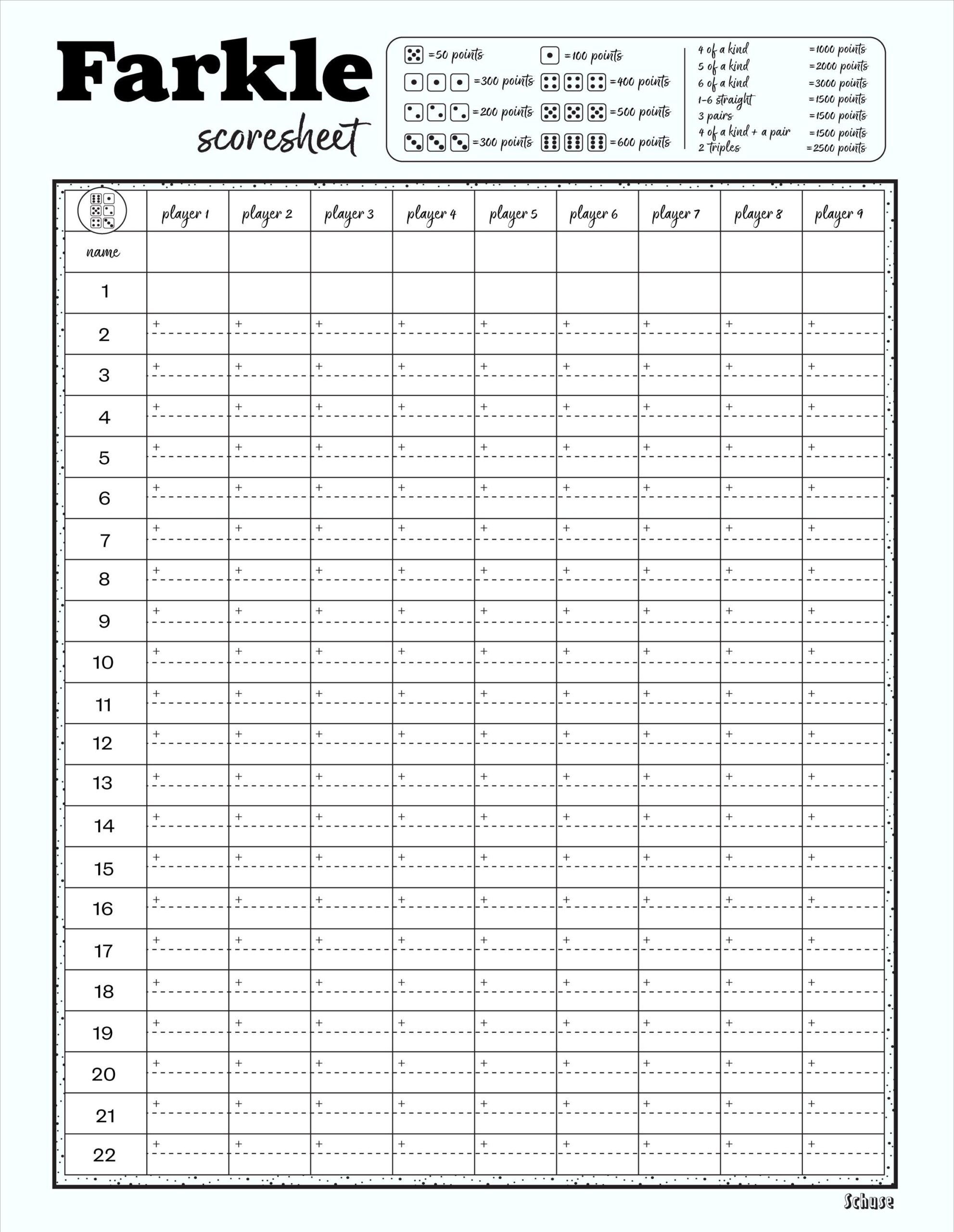 Farkle Scoresheet update Printable Downloadable 8 5x11 A4 Etsy UK