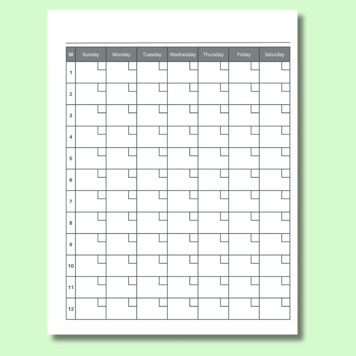 Free 12 Week Calendar Printable PDF