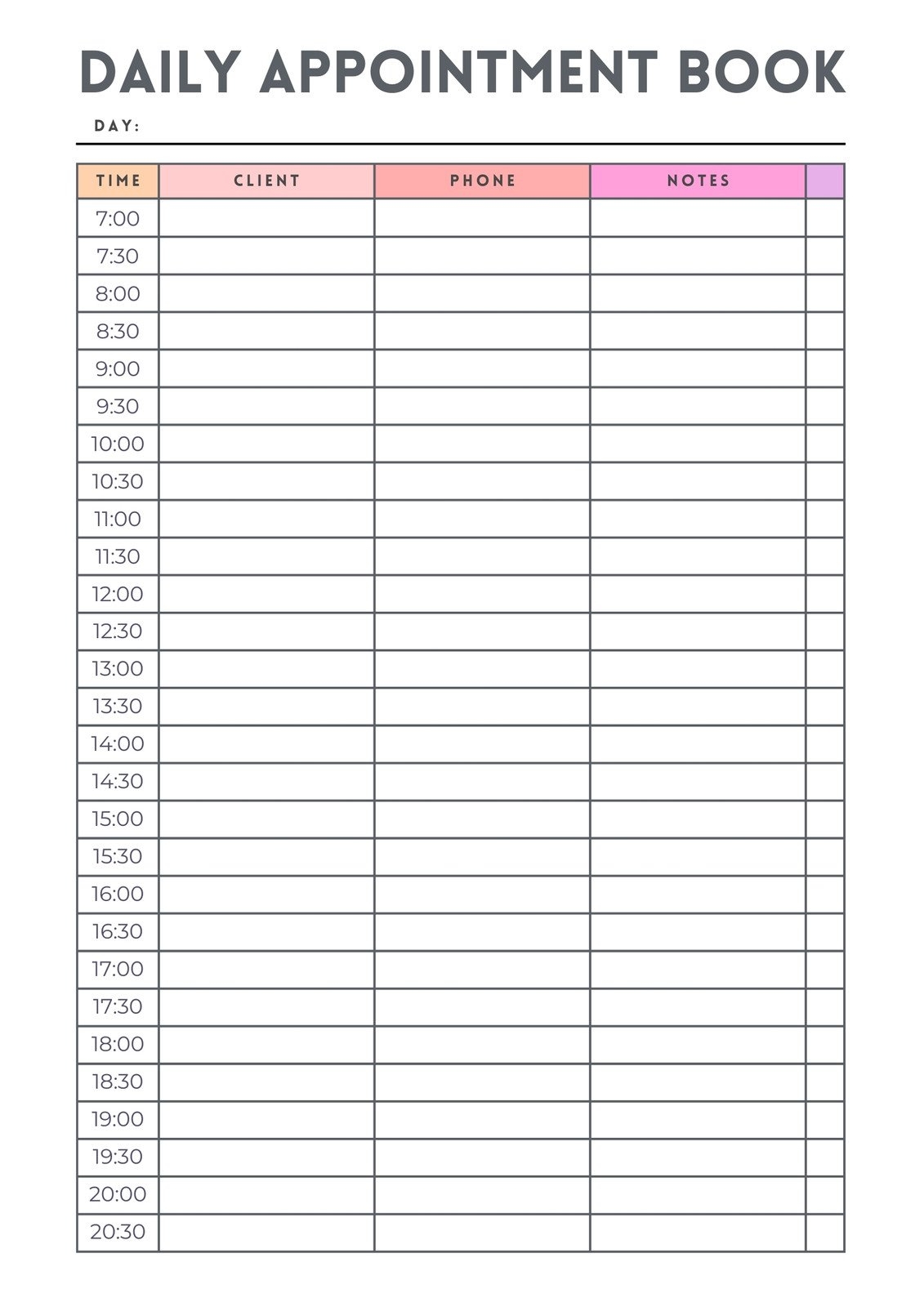 Daily Appointment Calendar Printable