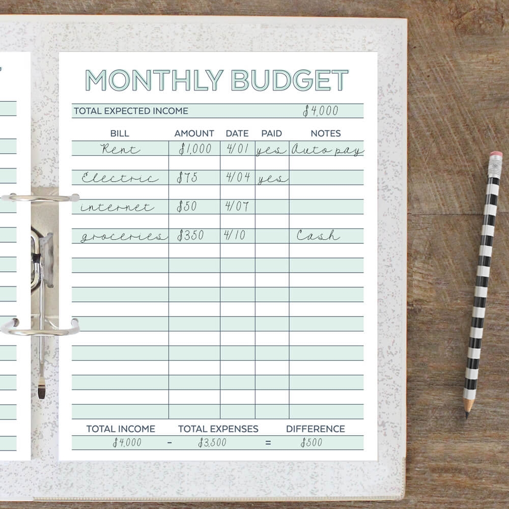 Budget Printable Worksheet