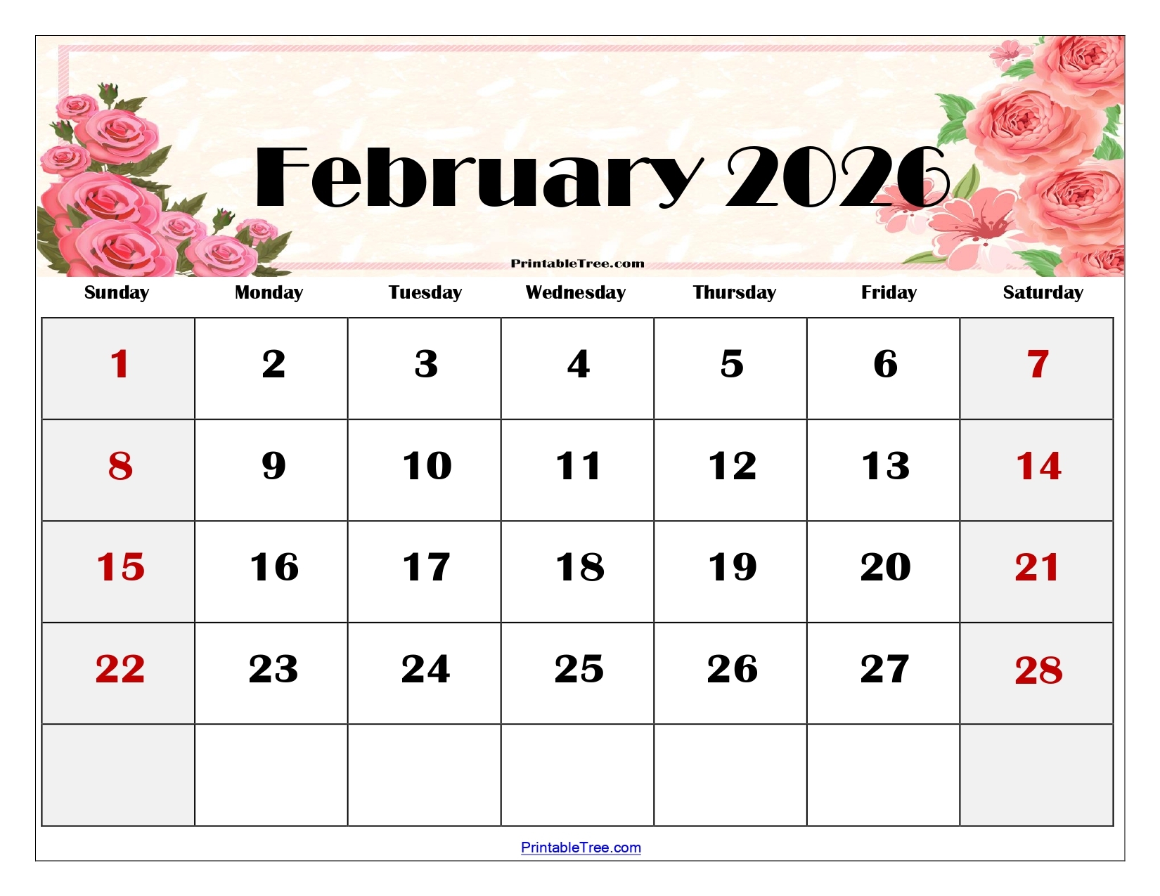 Free Printable Calendar 2026 Floral