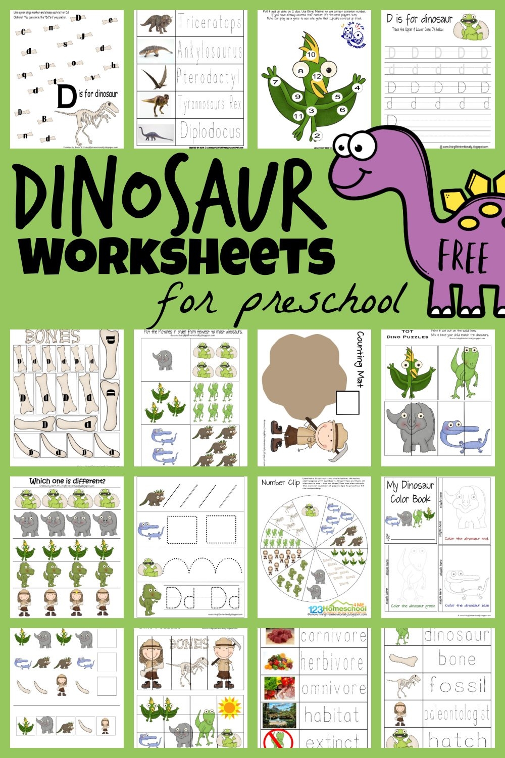 FREE Dinosaur Worksheets Preschool Printables