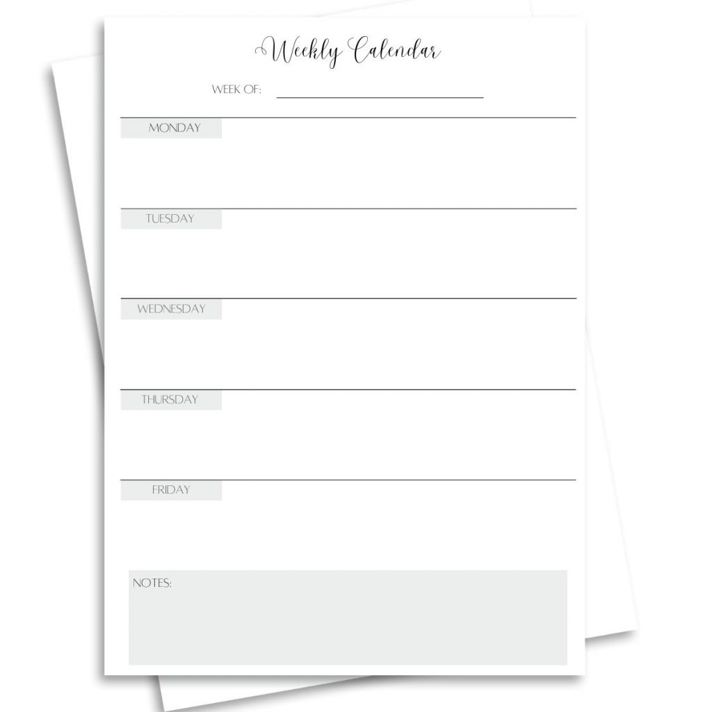 Free Monday Through Friday Printable Calendar Weekly And Monthly