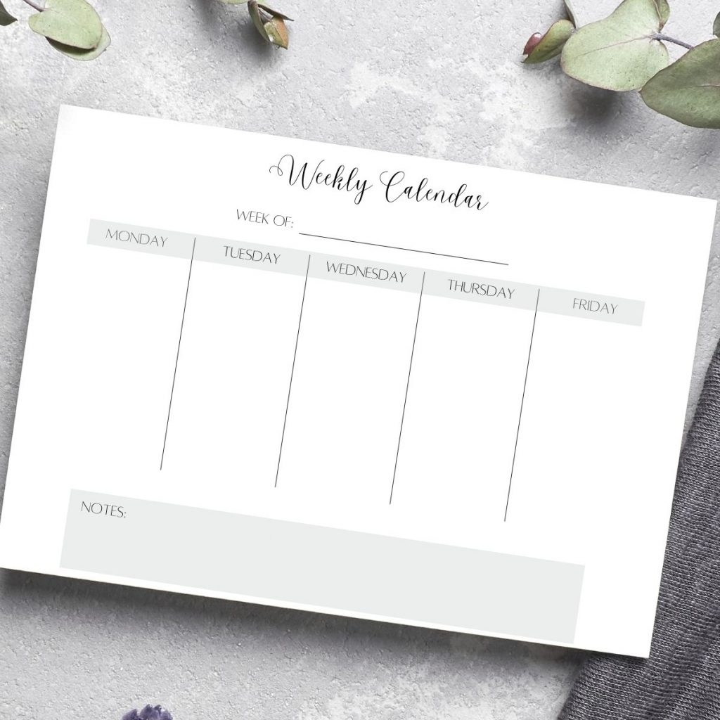 Free Monday Through Friday Printable Calendar Weekly And Monthly