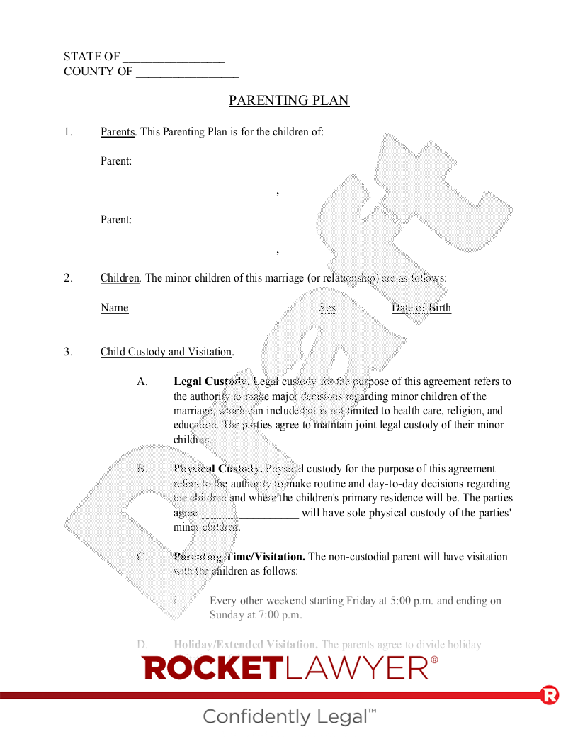 Free Parenting Plan Print Save Download Rocket Lawyer