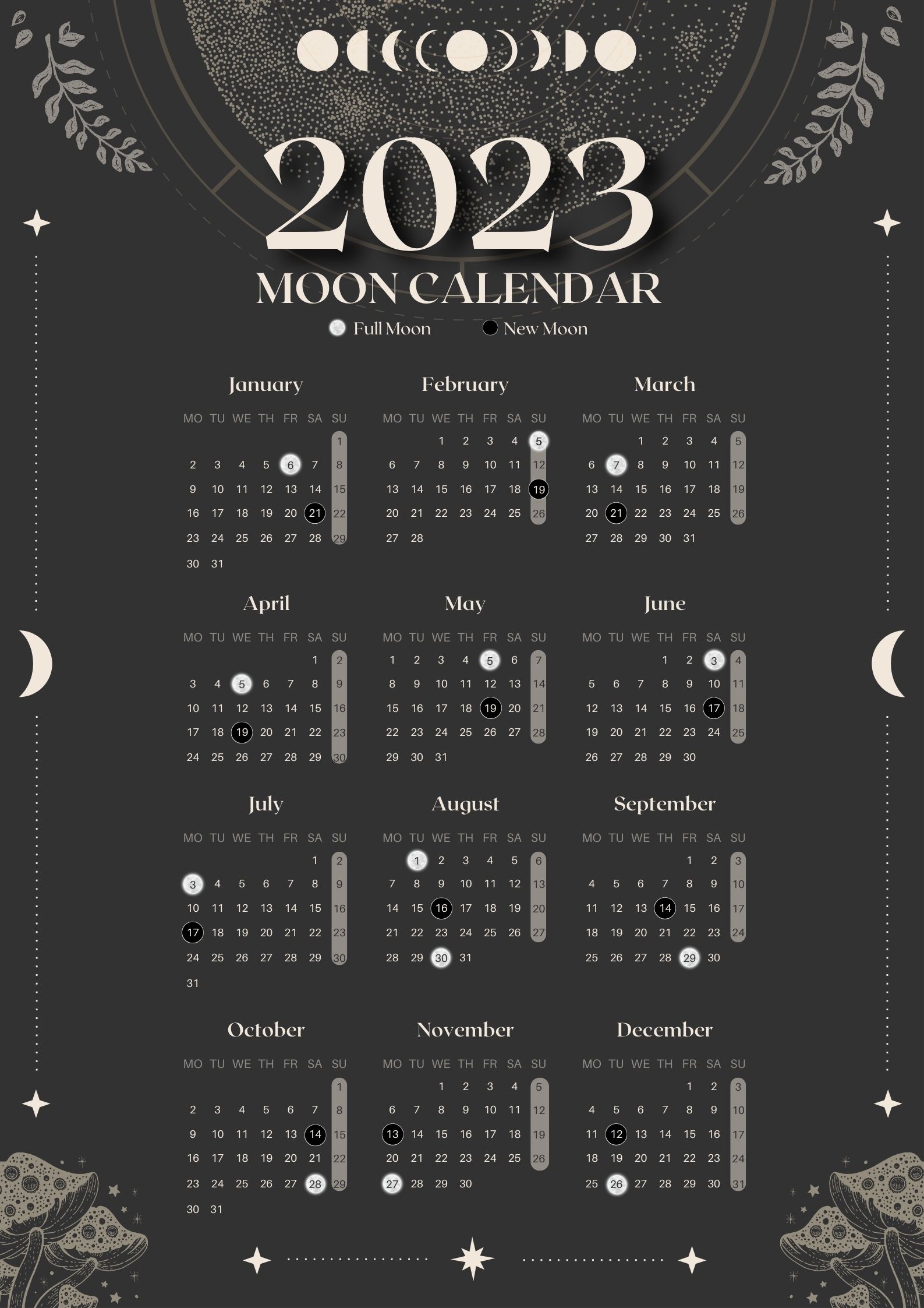 Free PDF Moon Calendar 2023 Printable With Phases Witch Journal