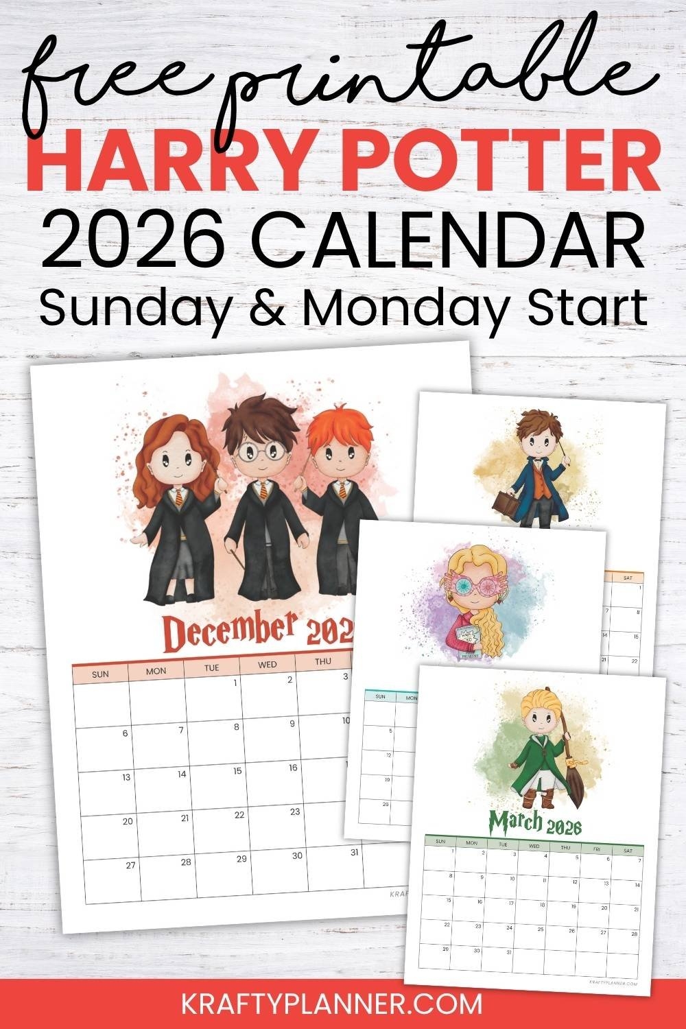 Free Printable 2026 Harry Potter Calendar Krafty Planner