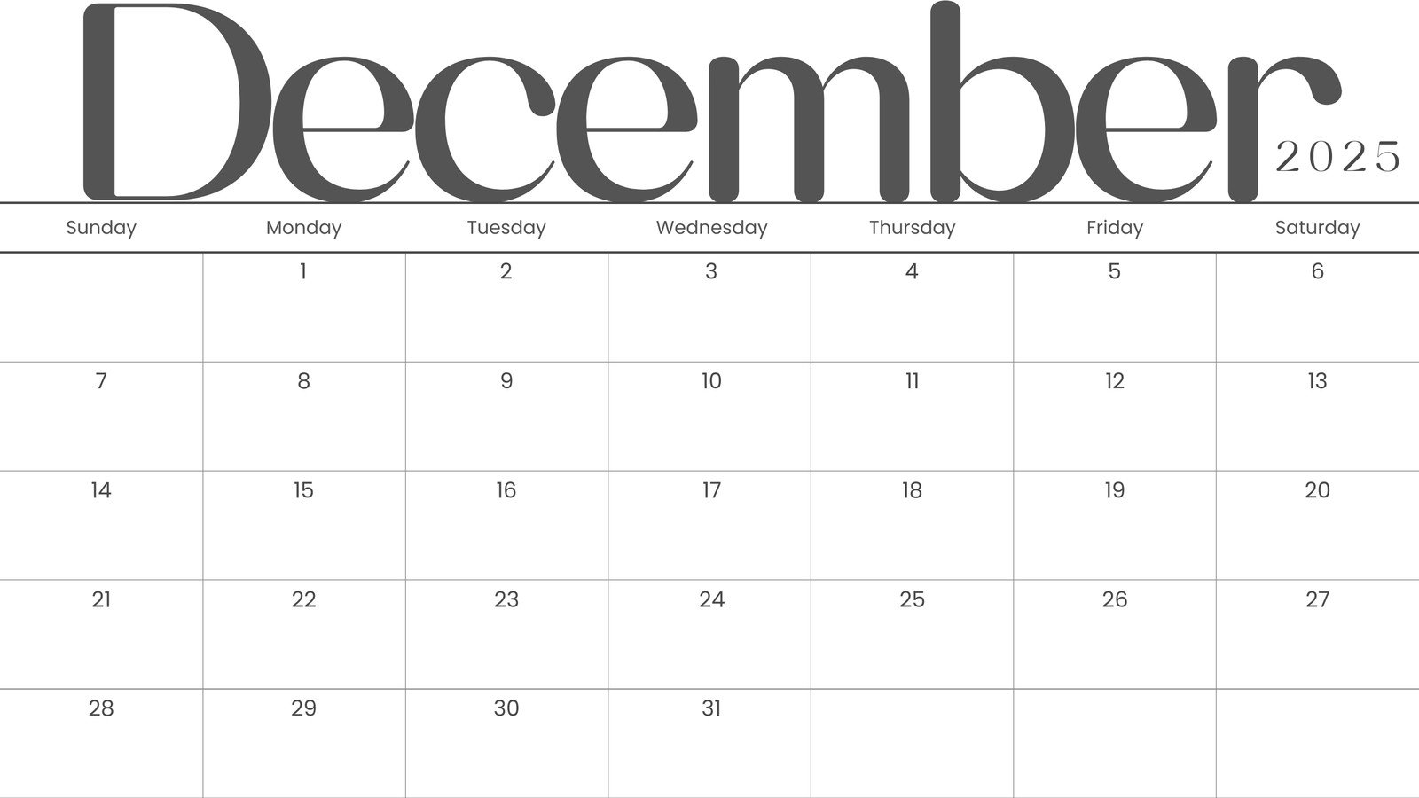 Month View Calendar Printable