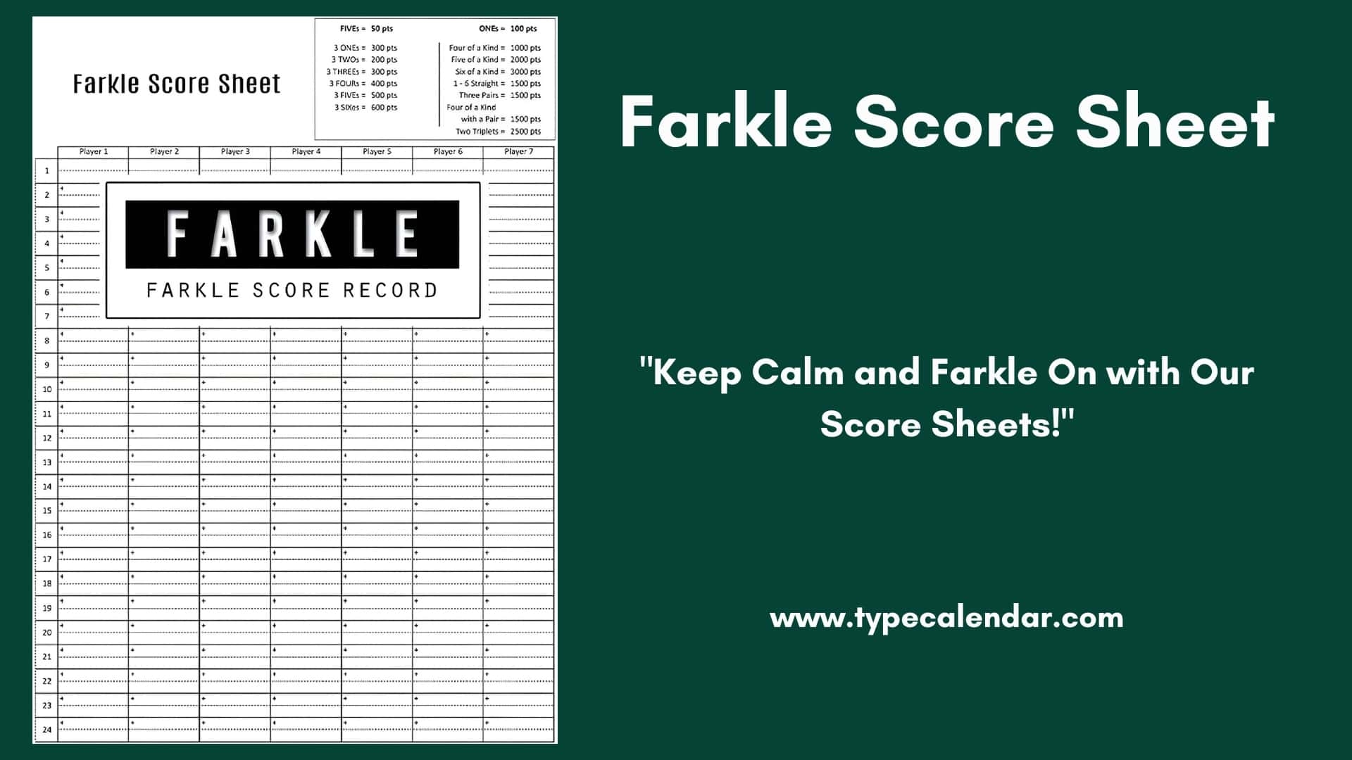 Large Printable Farkle Score Sheet