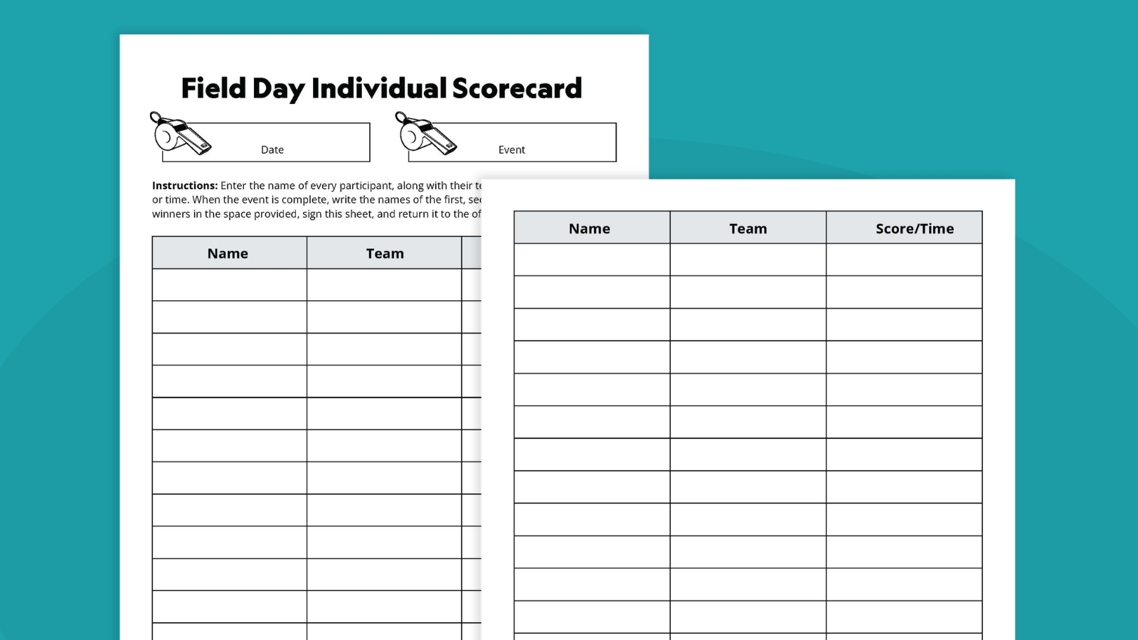 Free Printable Field Day Scorecards