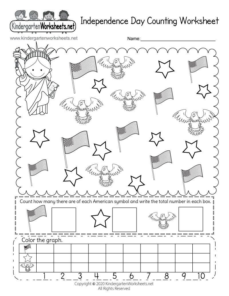 Free Printable Independence Day Counting Worksheet