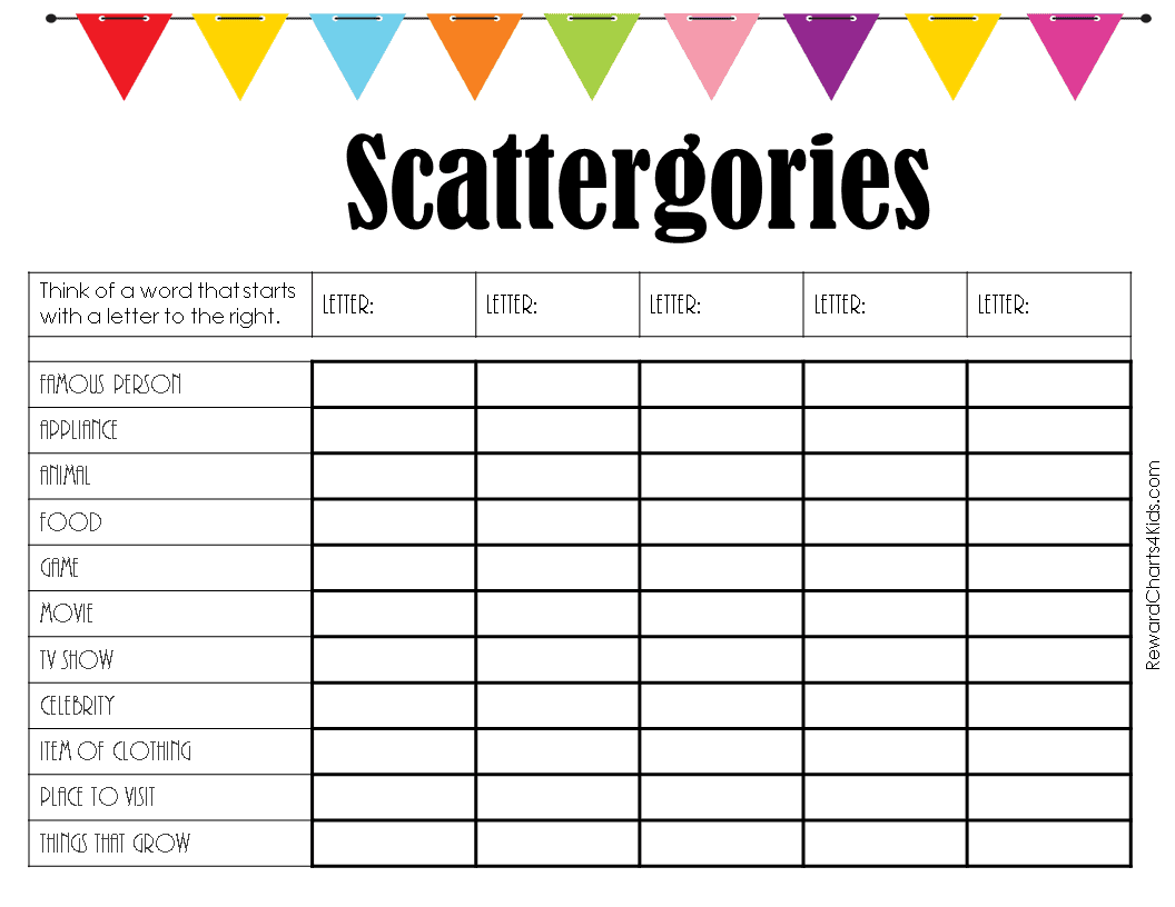 FREE Printable Scattergories Lists Instant Download FREE Printable Scattergories Lists Instant Download
