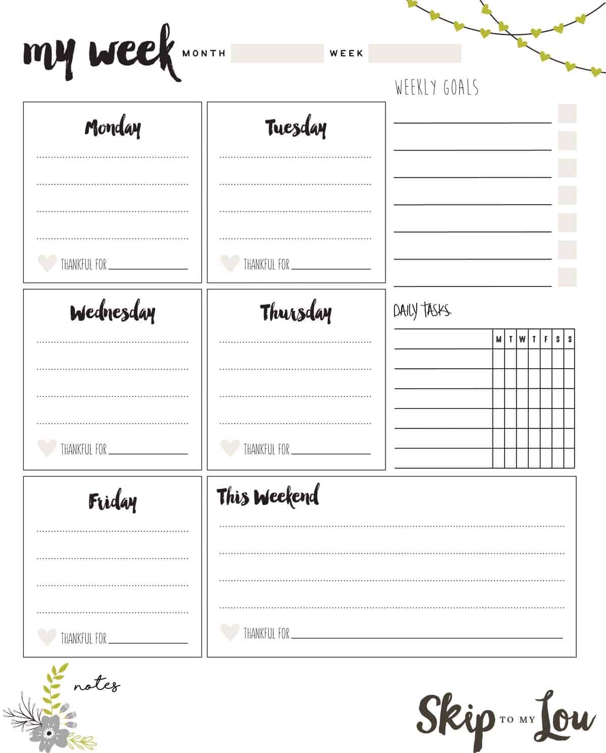 Cute Printable Weekly Calendar