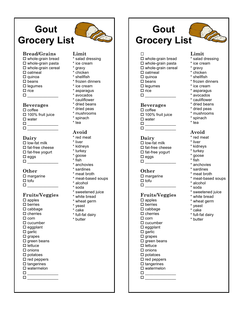 Gout Grocery List Template Download Printable PDF Templateroller