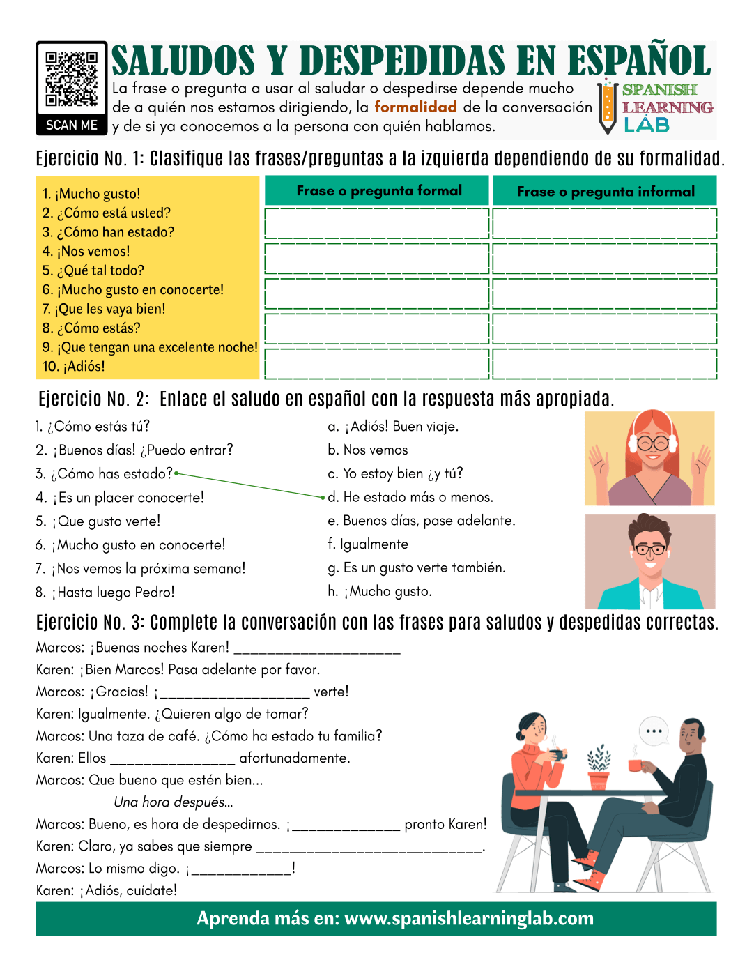 Greetings And Farewells In Spanish PDF Worksheet Spanish Learning Lab