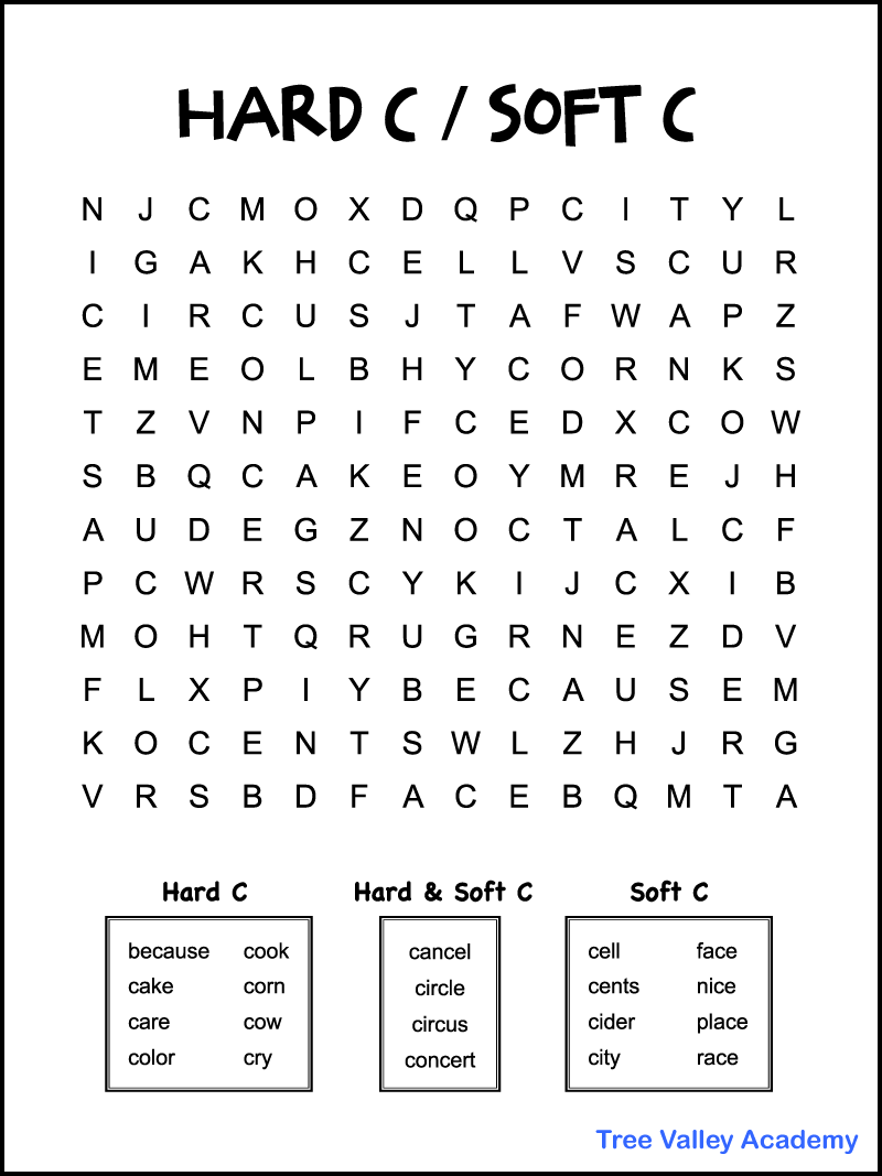 Hard C Soft C Word Search Tree Valley Academy