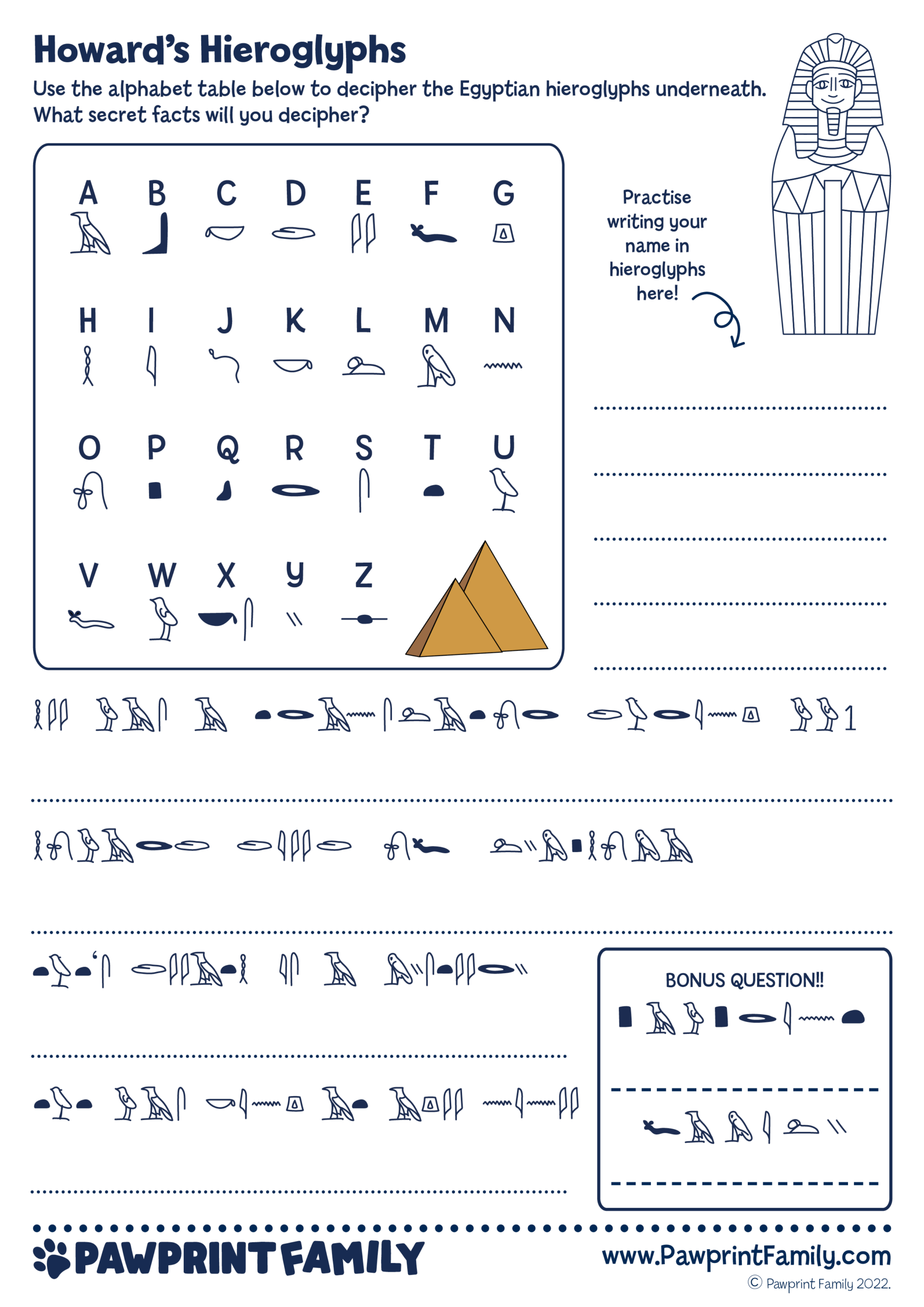 Howards Hieroglyphs Pawprint Family Worksheets Library