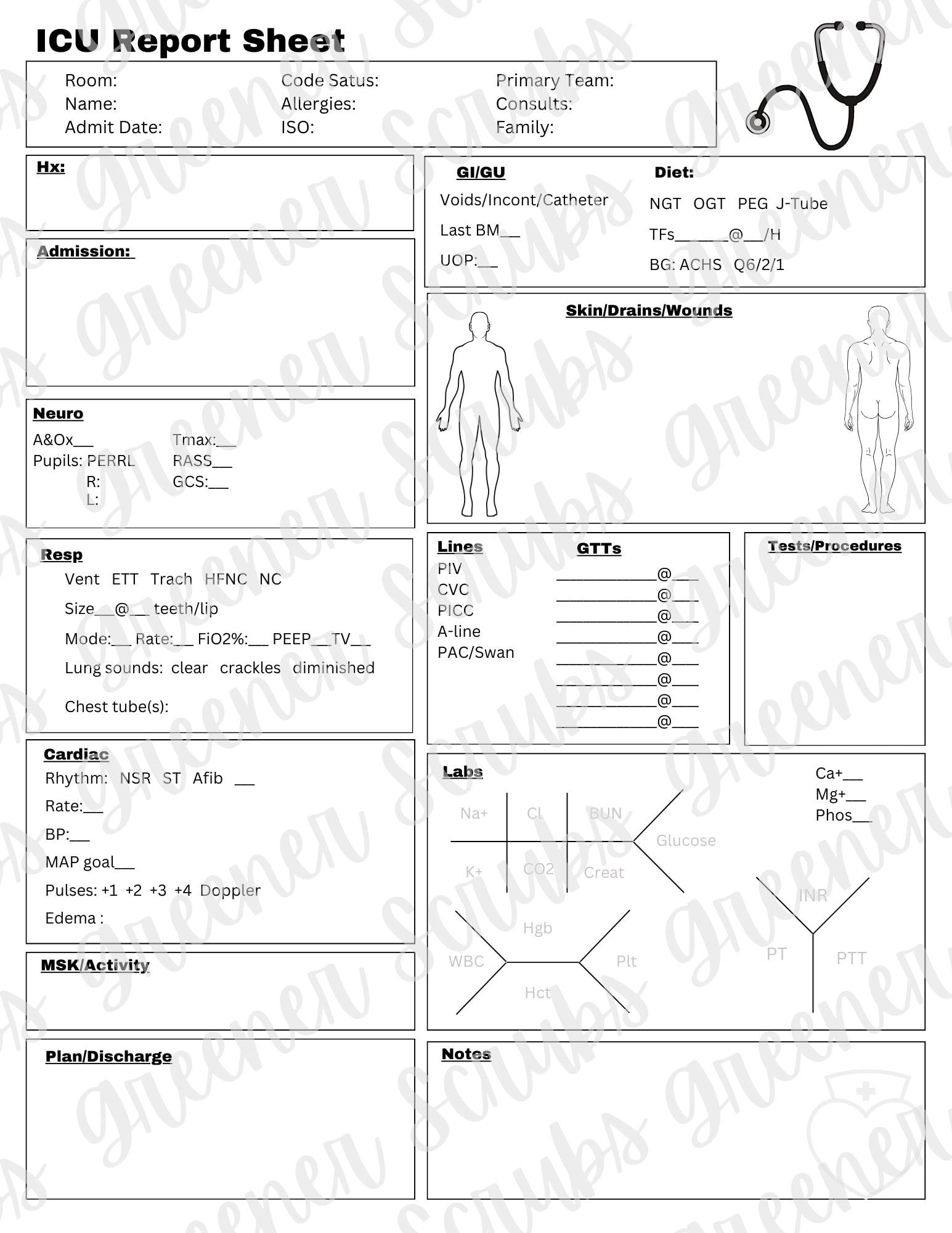 Printable Critical Care Icu Report Sheet