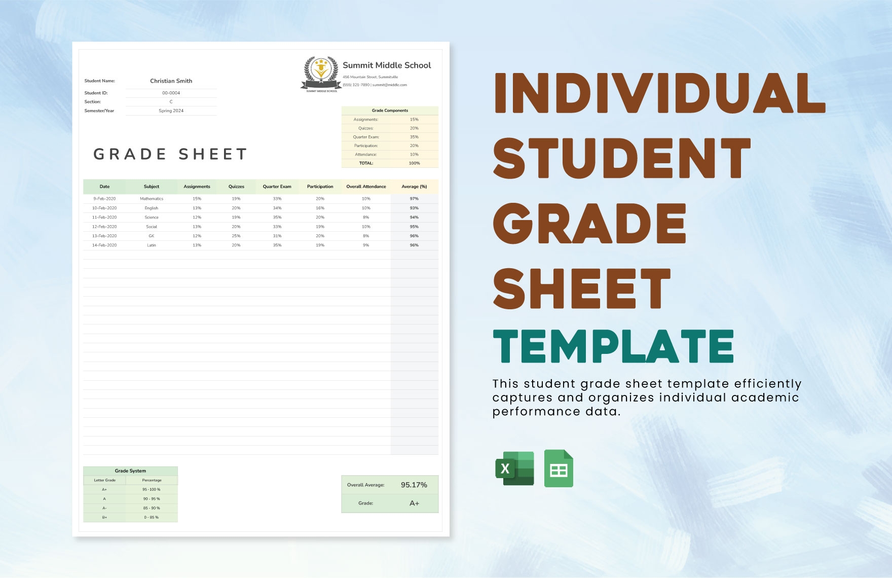 Individual Student Grade Sheet Template In Excel Google Sheets Download Template