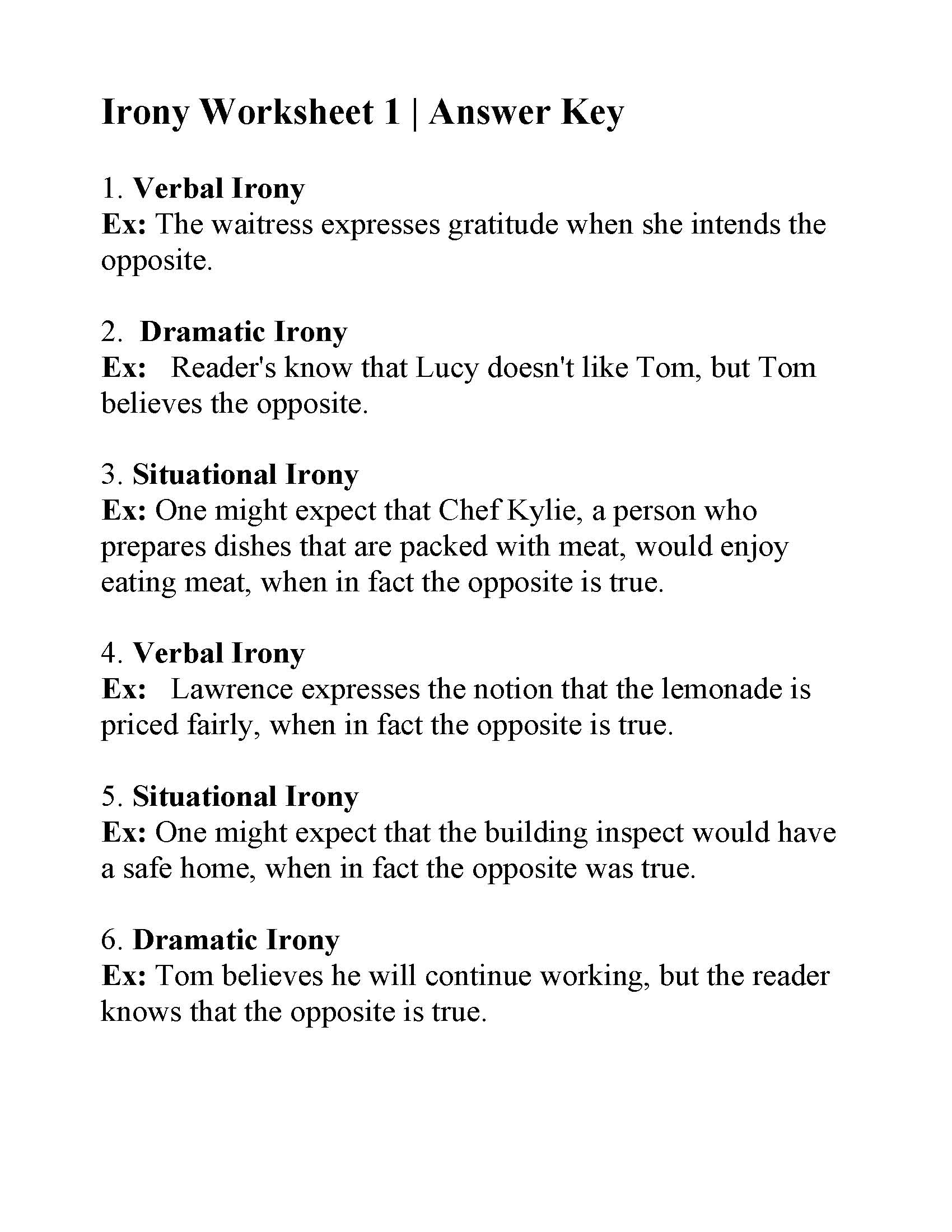 Irony Worksheet 1 Reading Activity Worksheets Library