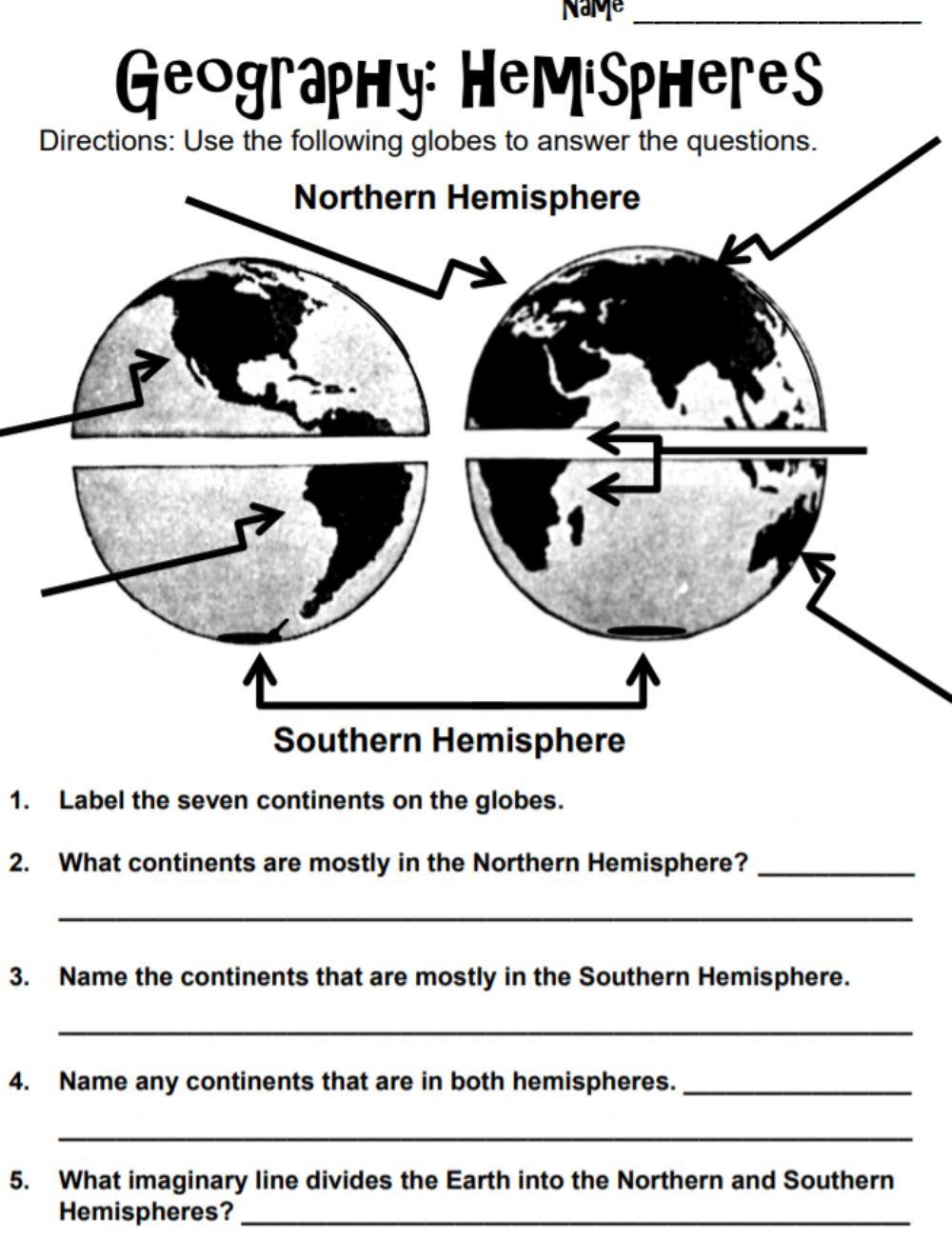 Labeling The Continents And The Hemispheres Online Exercise For Worksheets Library