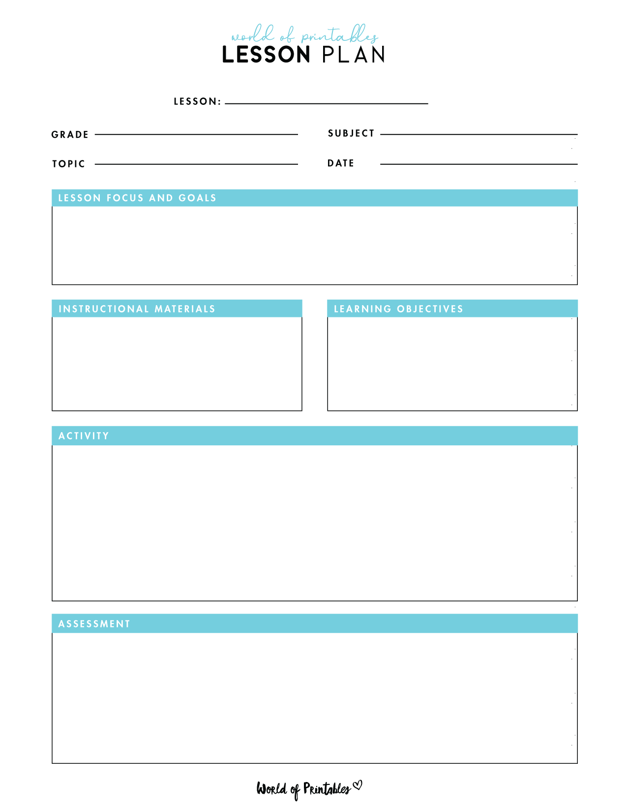 Lesson Plan Templates World Of Printables