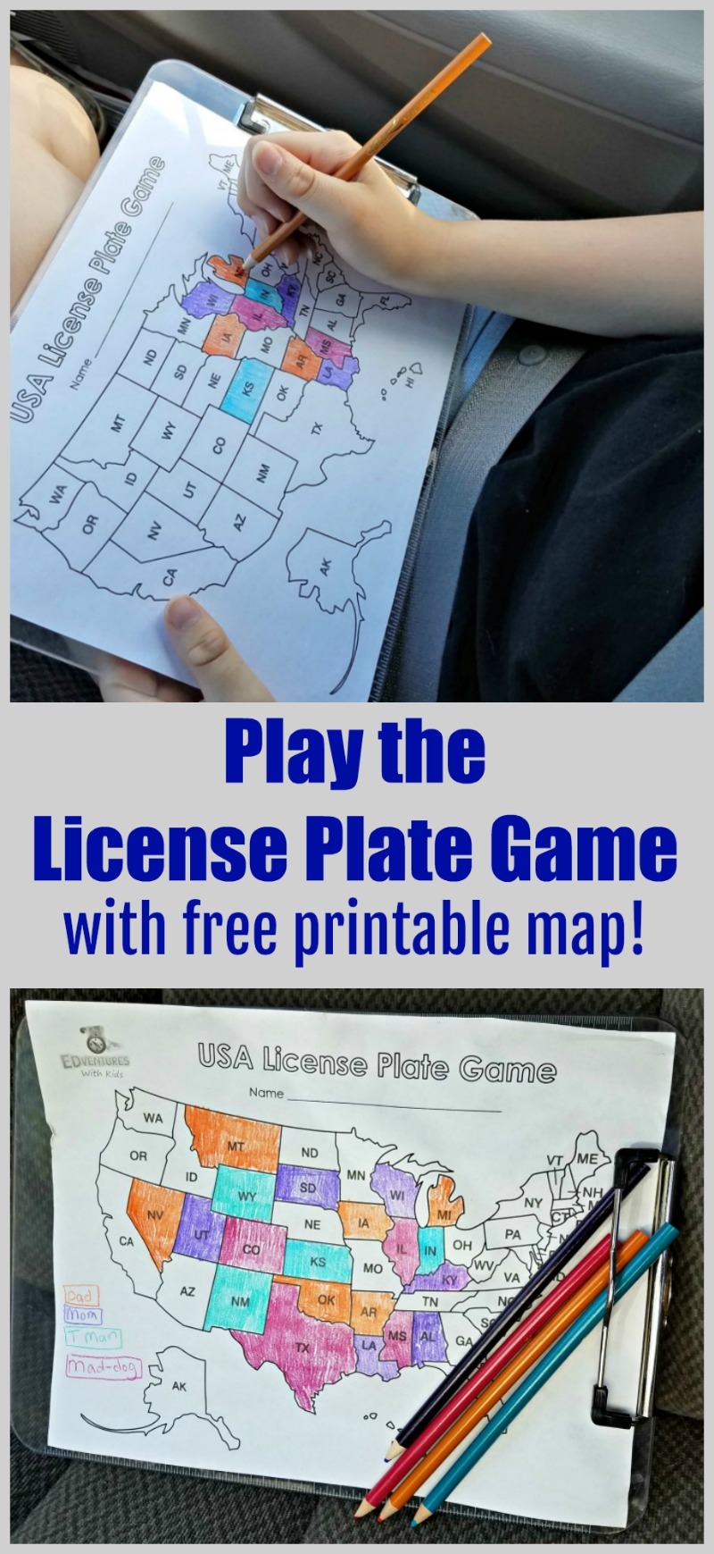 License Plate Game FREE Printable State Map Pdf