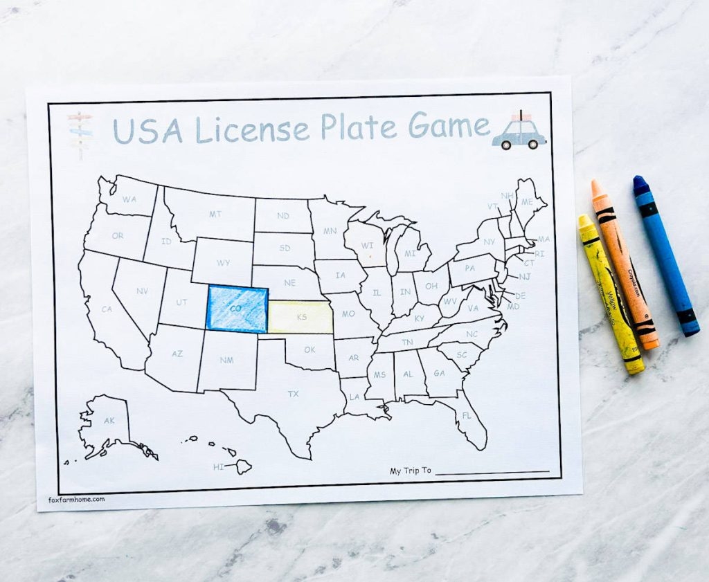 License Plate Game Printable Road Trip Game For Kids Fox Farm Home