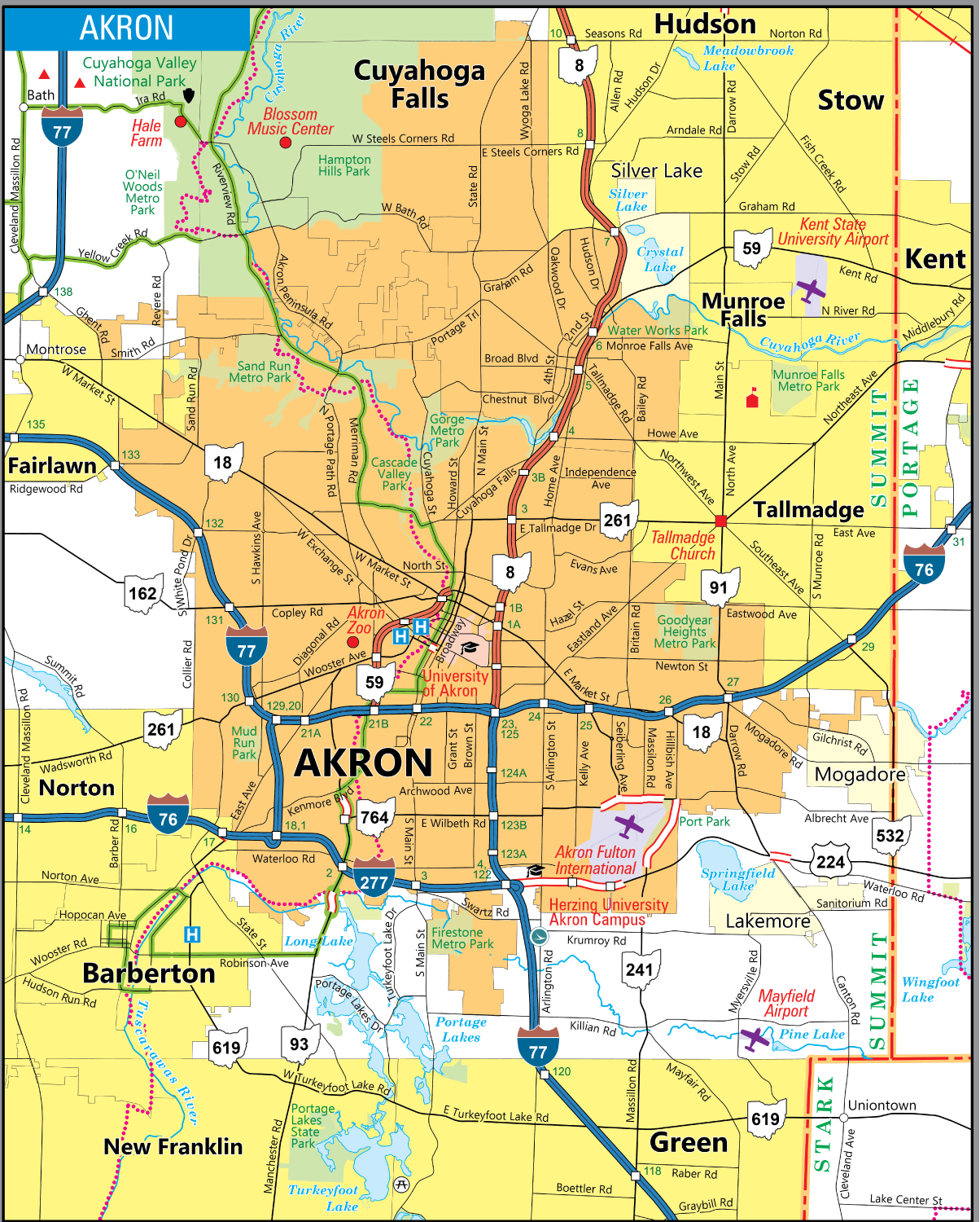 Printable Map Of Akron Ohio