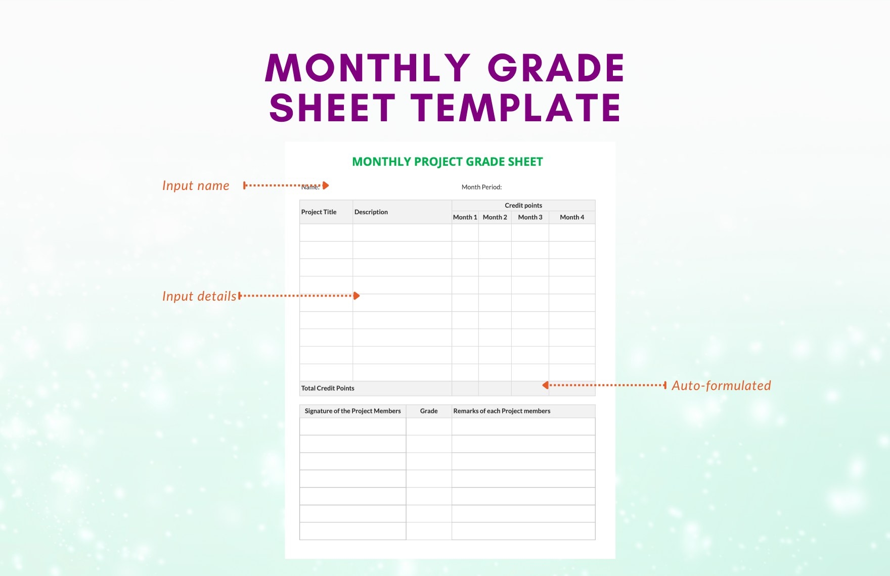 Monthly Grade Sheet Template In PDF Apple Pages Apple Numbers Excel Word Google Docs Google Sheets Download Template