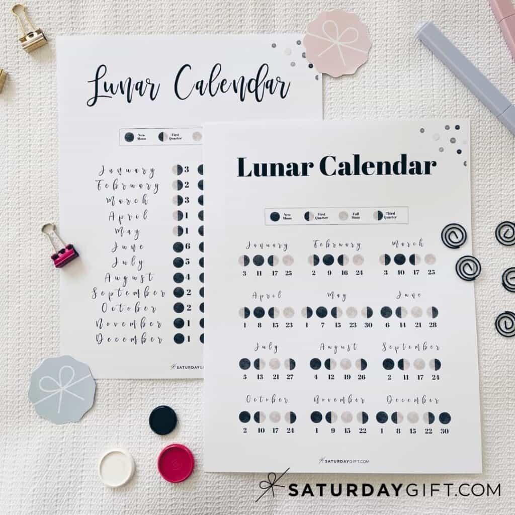 Moon Phase Calendar 12 Cute Free Printable 2025 Lunar Calendars