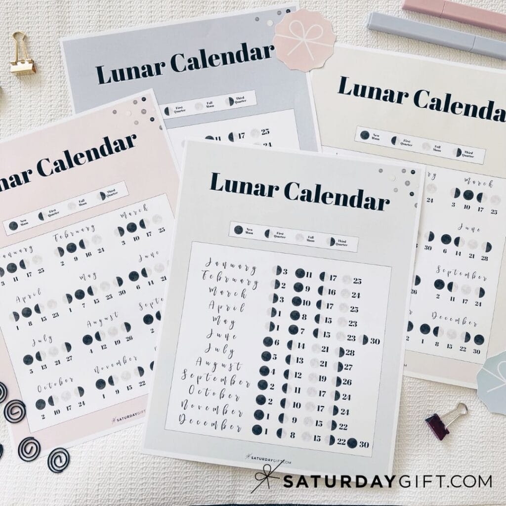 Moon Phase Calendar 12 Cute Free Printable 2025 Lunar Calendars