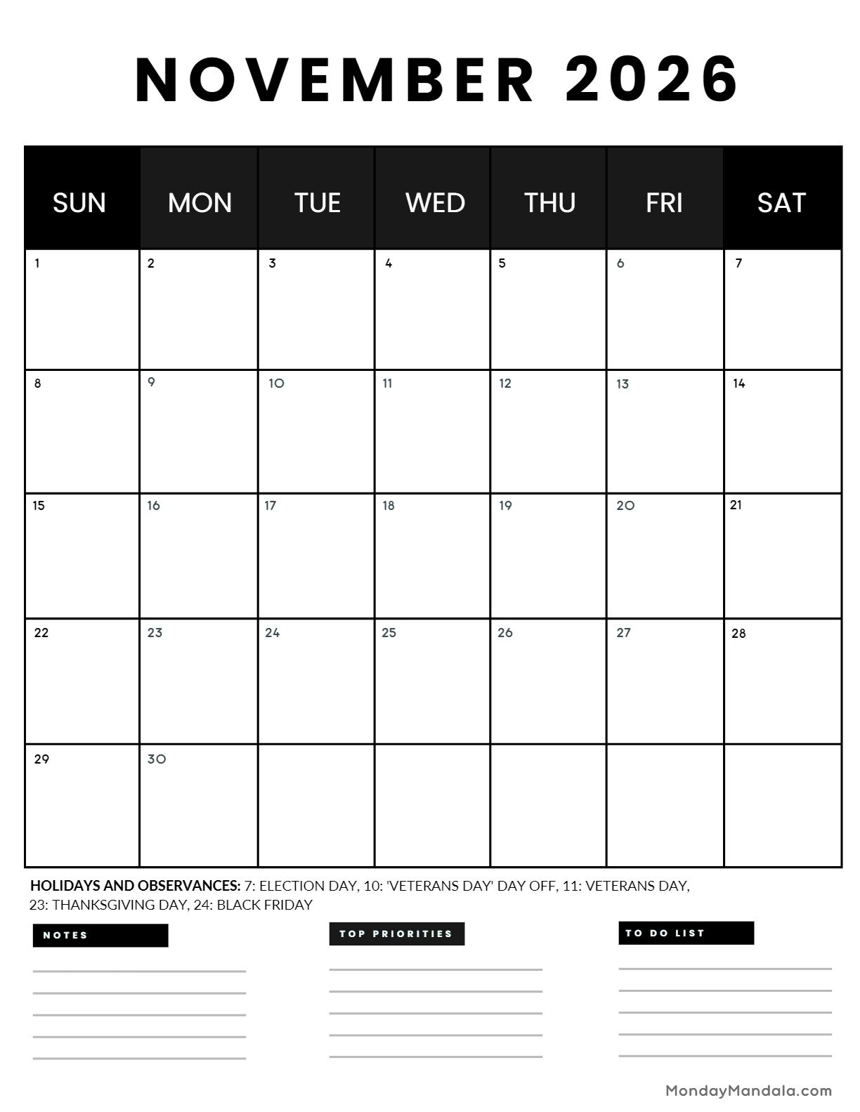 November 2026 Calendars 52 Free Printable PDFs 