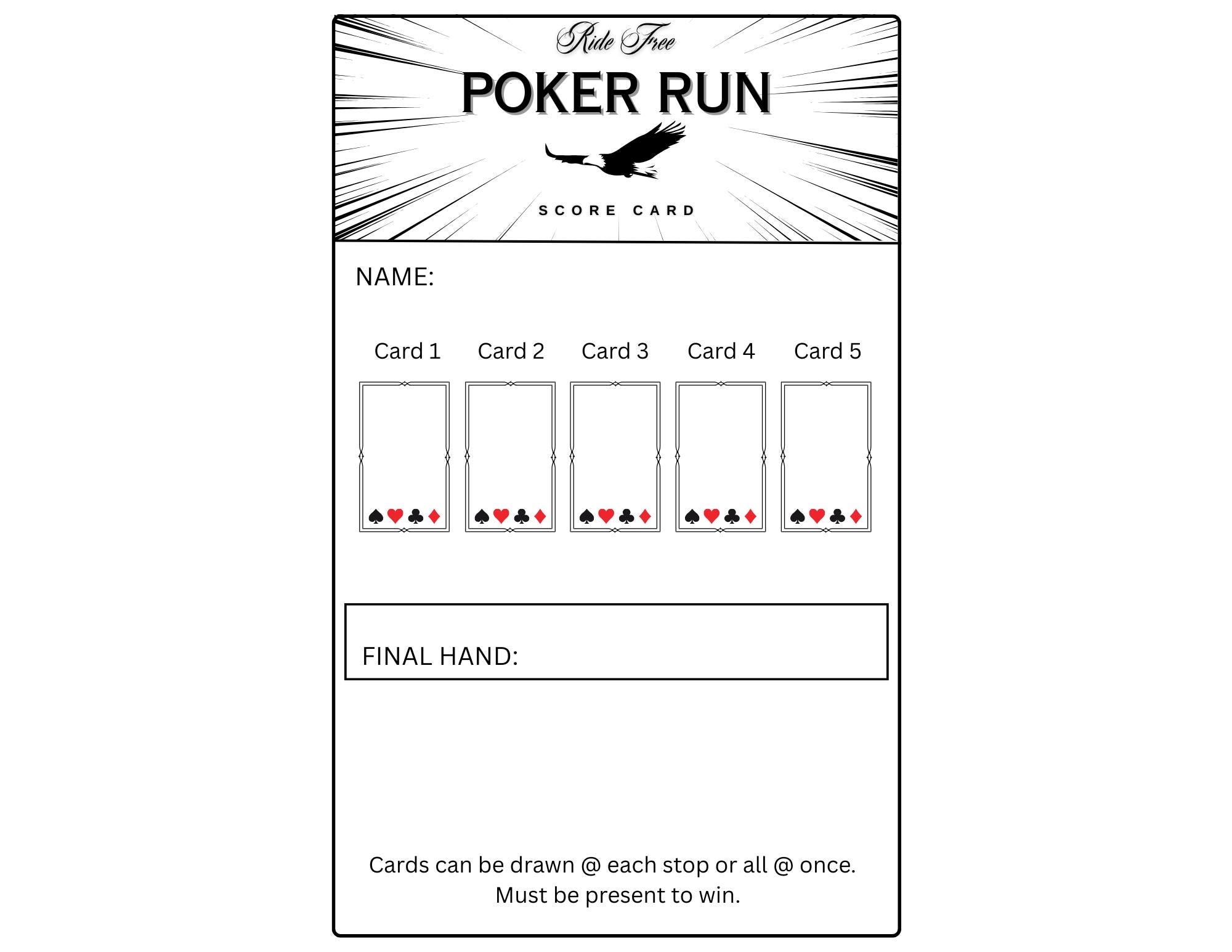 Poker Run Score Cards Etsy