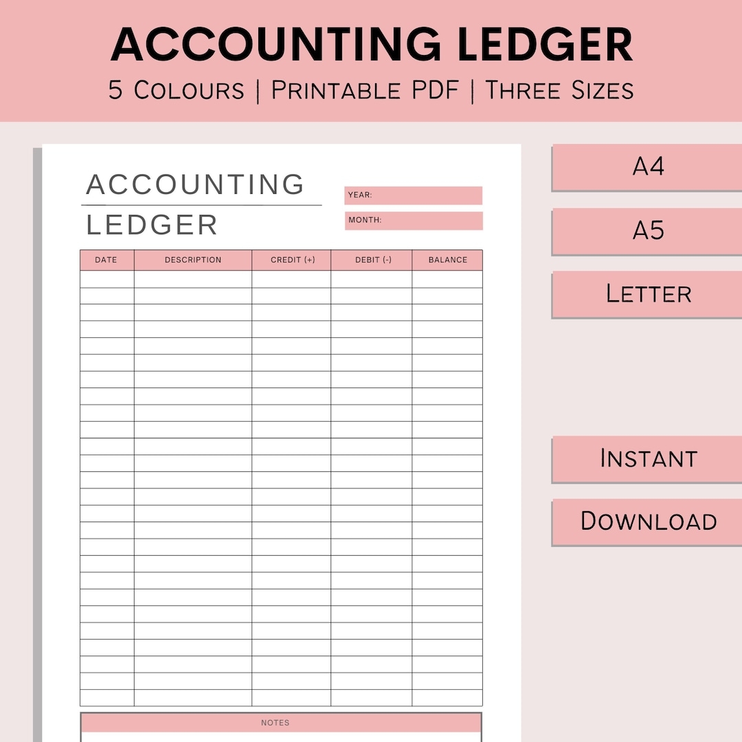 Printable Accounting Ledger Bookkeeping Template Small Business Accounting Credit And Debit Log Book PDF A4 A5 Letter Etsy Finland