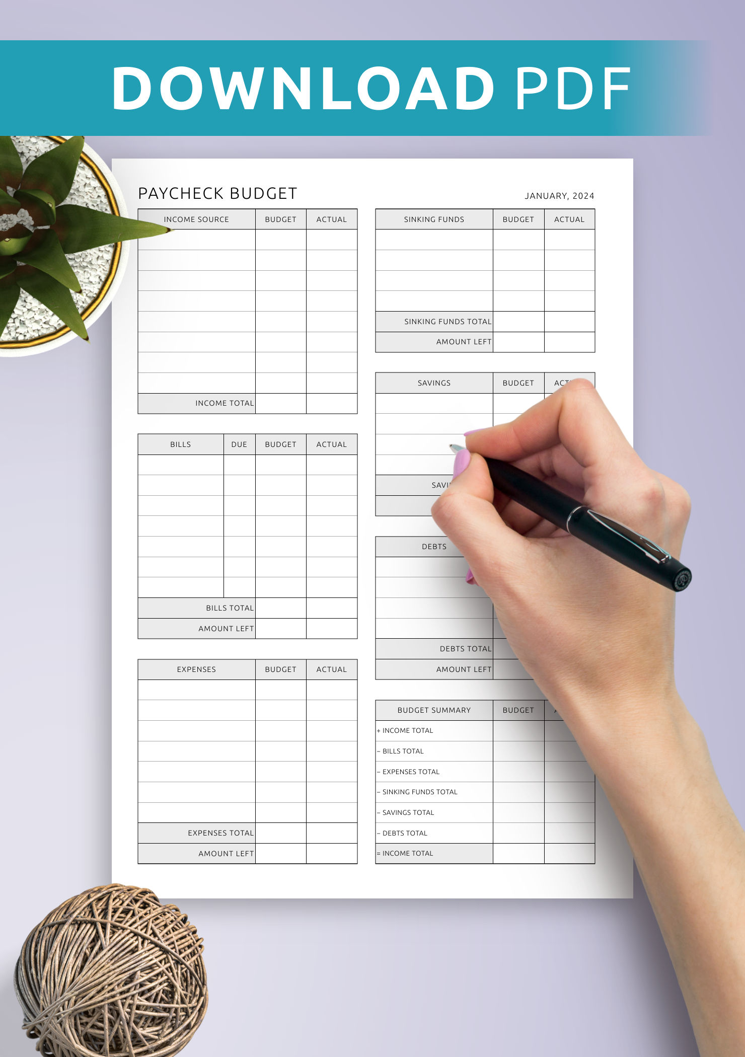 Free Printable Paycheck Budget Sheet