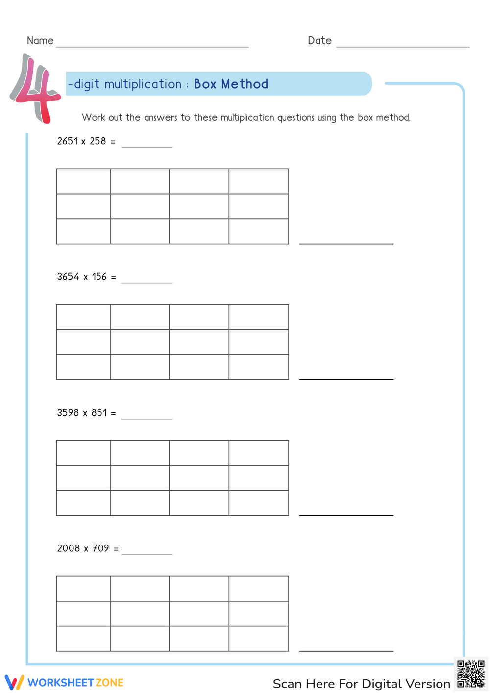 Printable Grade 5 Multiplication And Area Models Worksheets