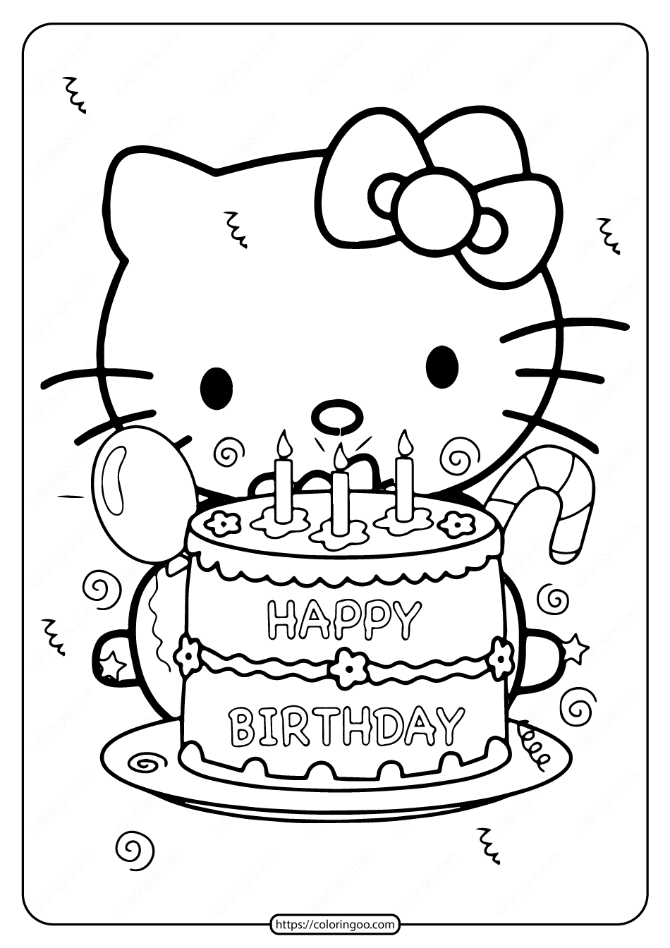 Printable Hello Kitty Birthday Party Coloring Page