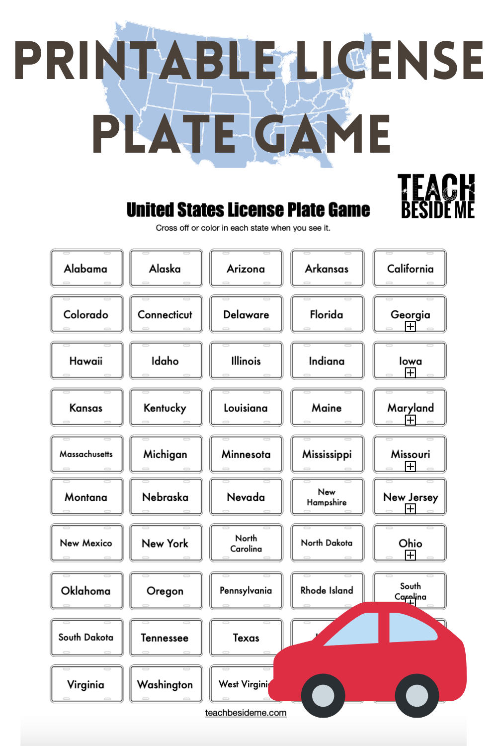 License Plate Game Printable Map