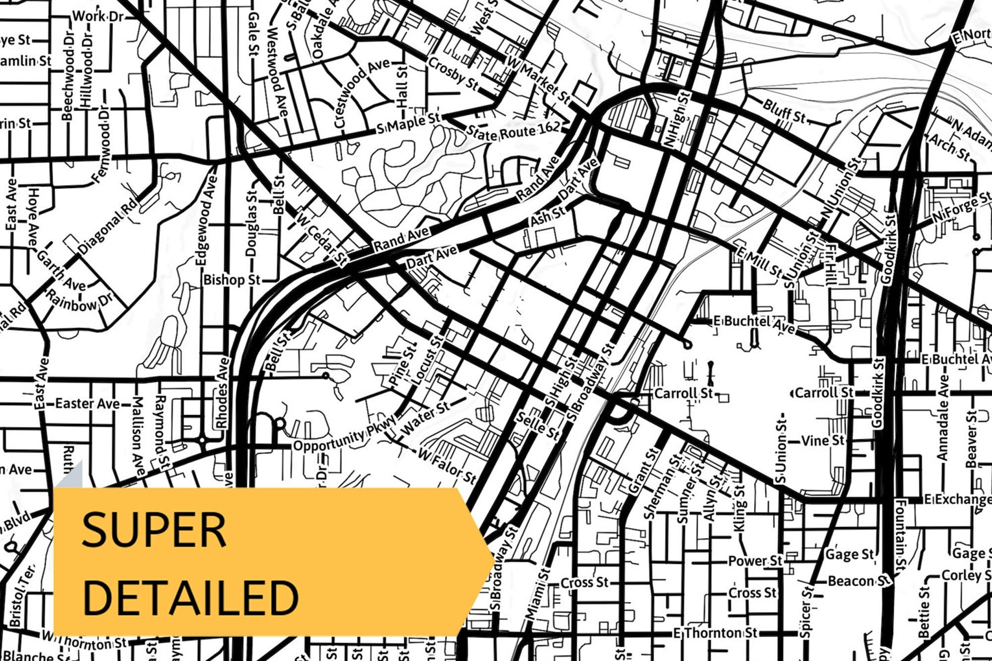 Printable Map Akron Ohio USA With Street Names Instant Download City Map Travel Gift City Poster Road Map Print Summit County Etsy