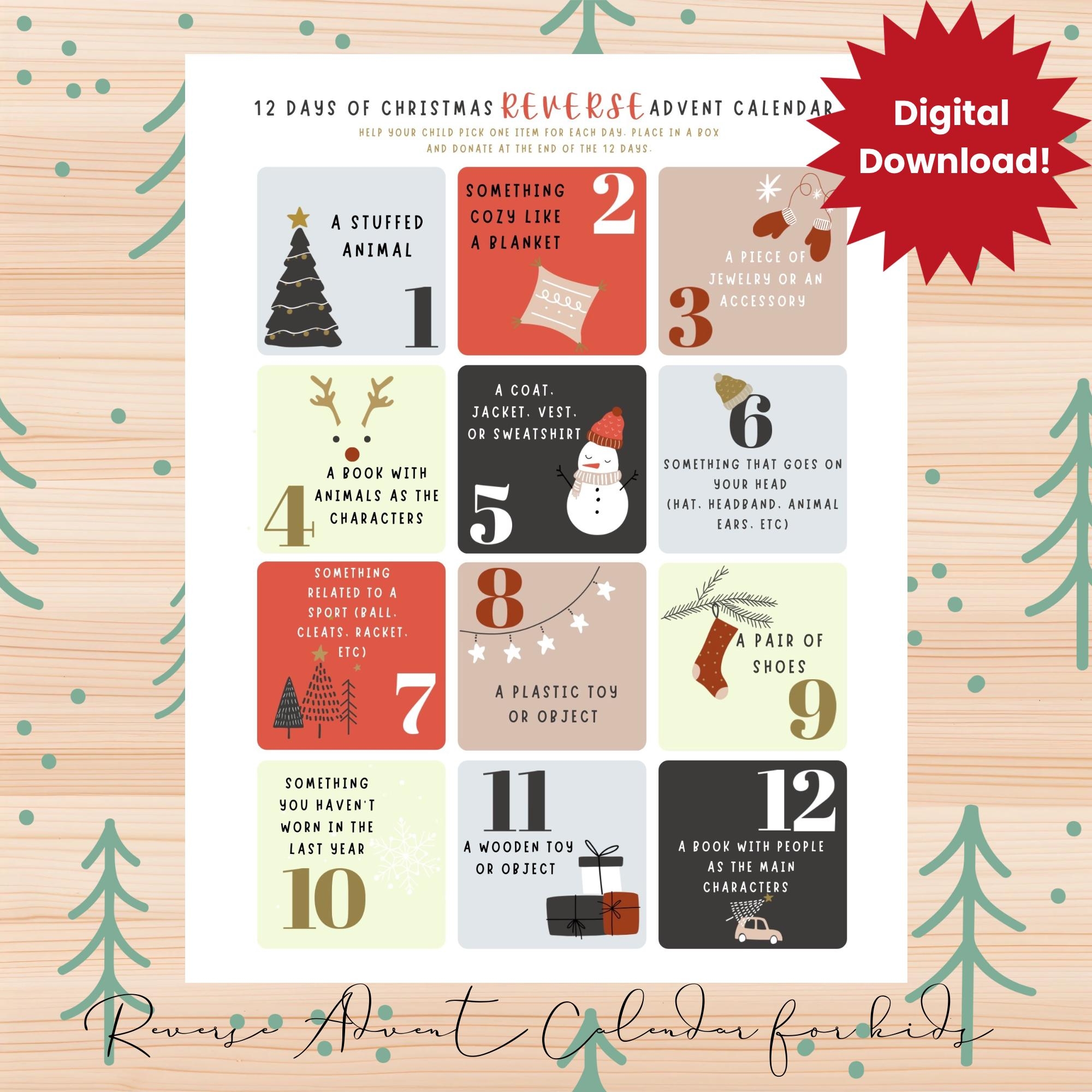 Printable Reverse Advent Calendar Template