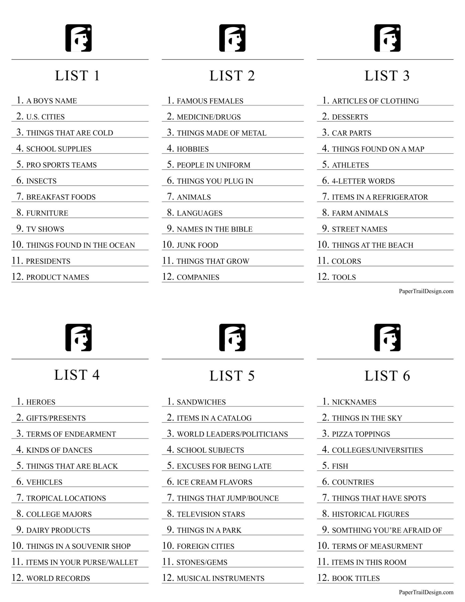 Printable Scattergories Game Paper Trail Design Printable Scattergories Game Paper Trail Design