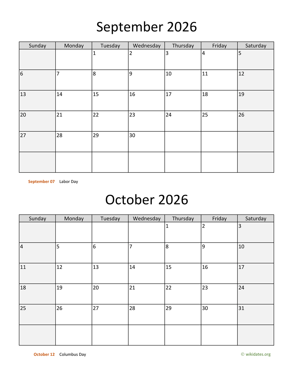 September And October 2026 Calendar WikiDates September And October 2026 Calendar WikiDates