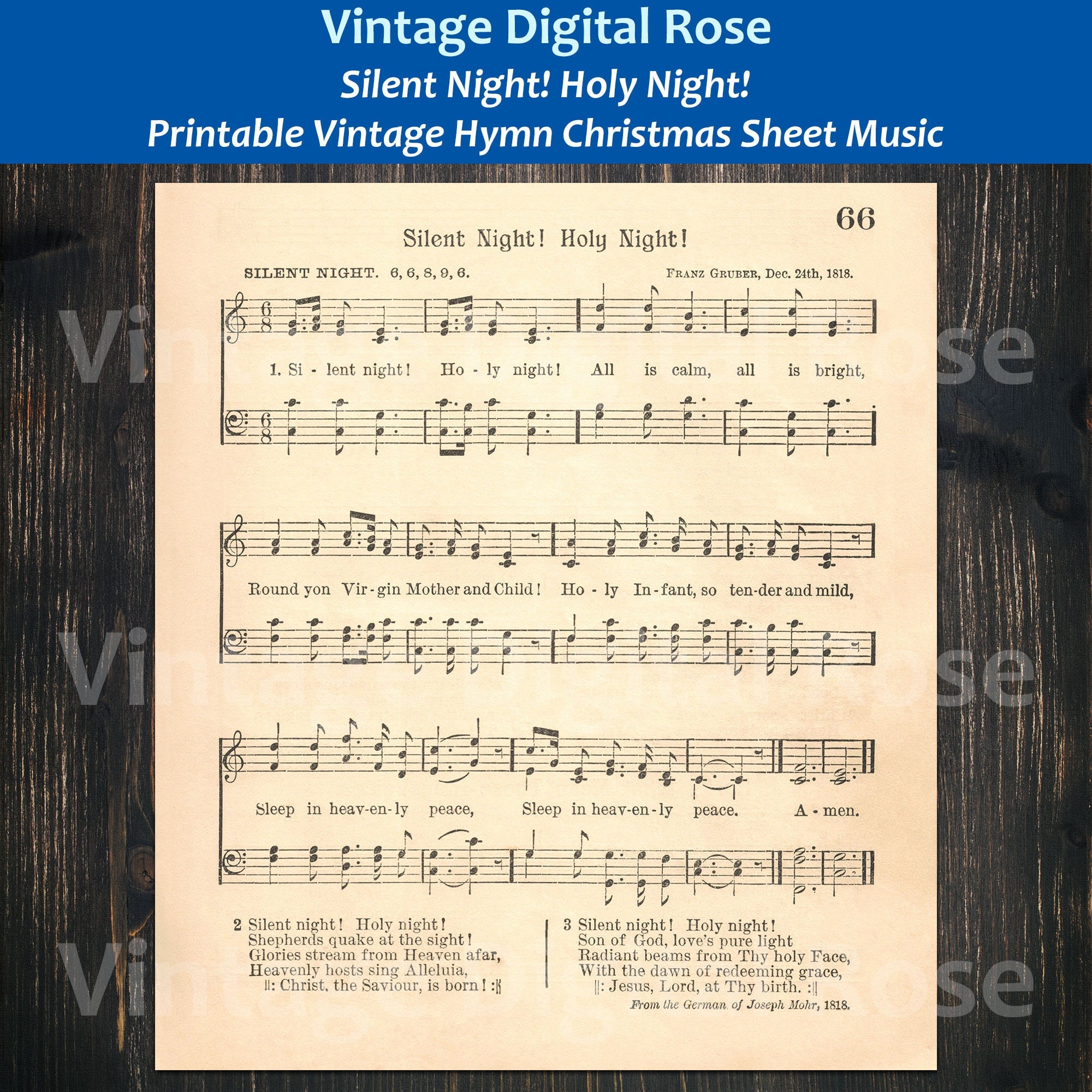 Silent Night Holy Night Printable Vintage Christmas Hymn Sheet Music Etsy UK